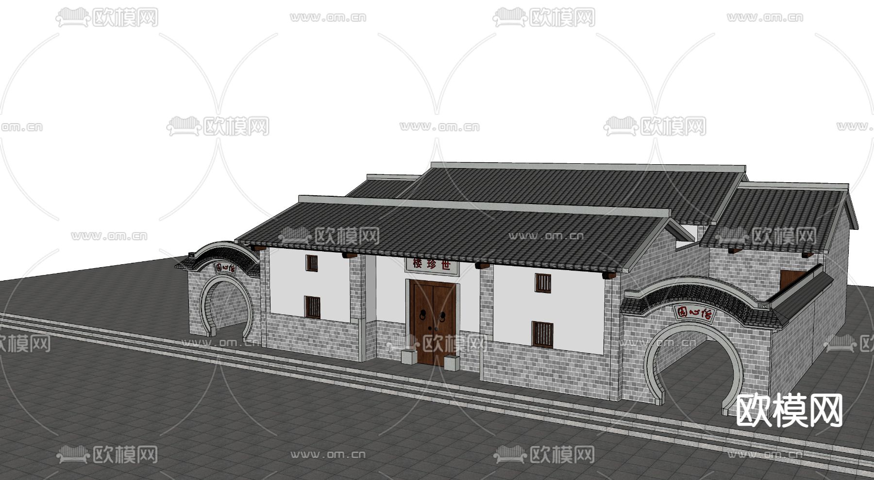 古建筑古街道su模型下载（渲染图1）