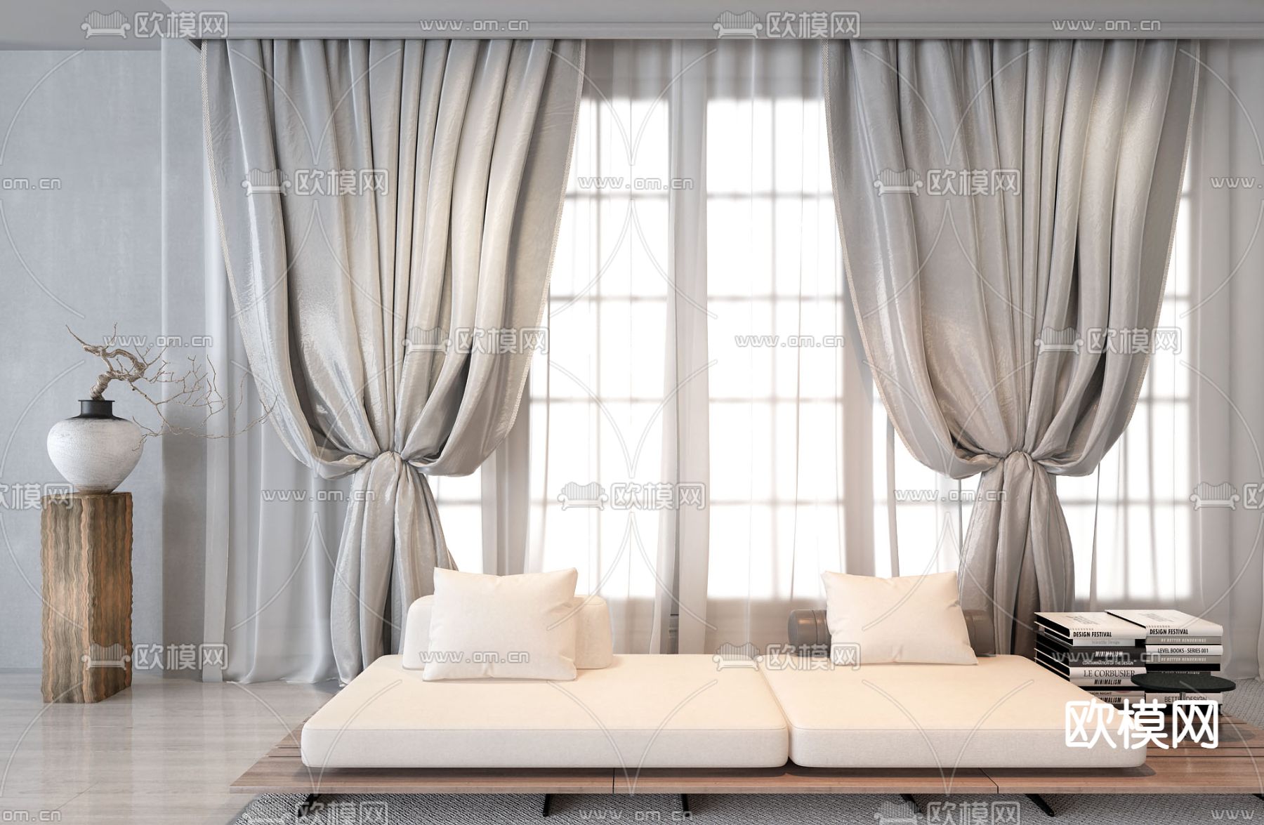 素色窗帘 窗纱3d模型下载