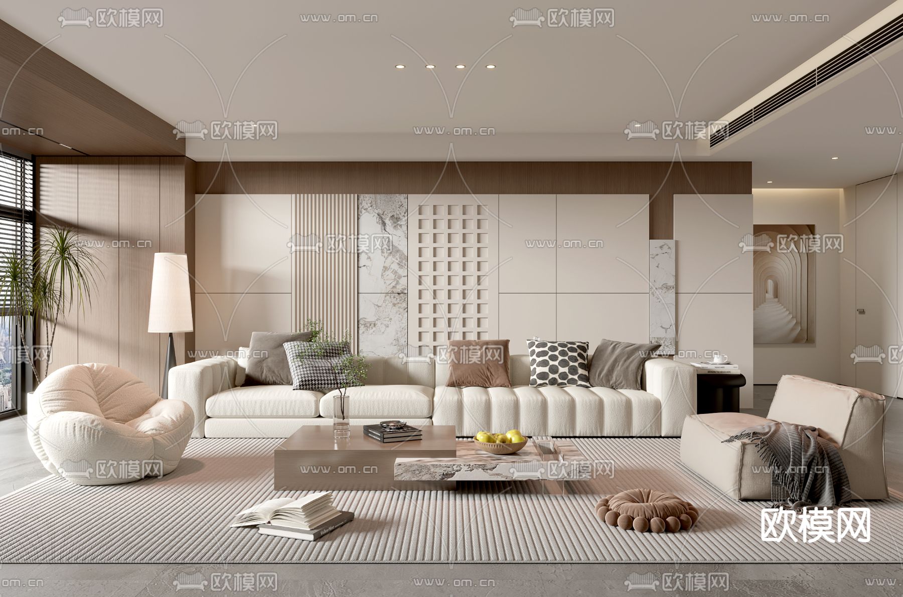 现代客厅3d模型下载