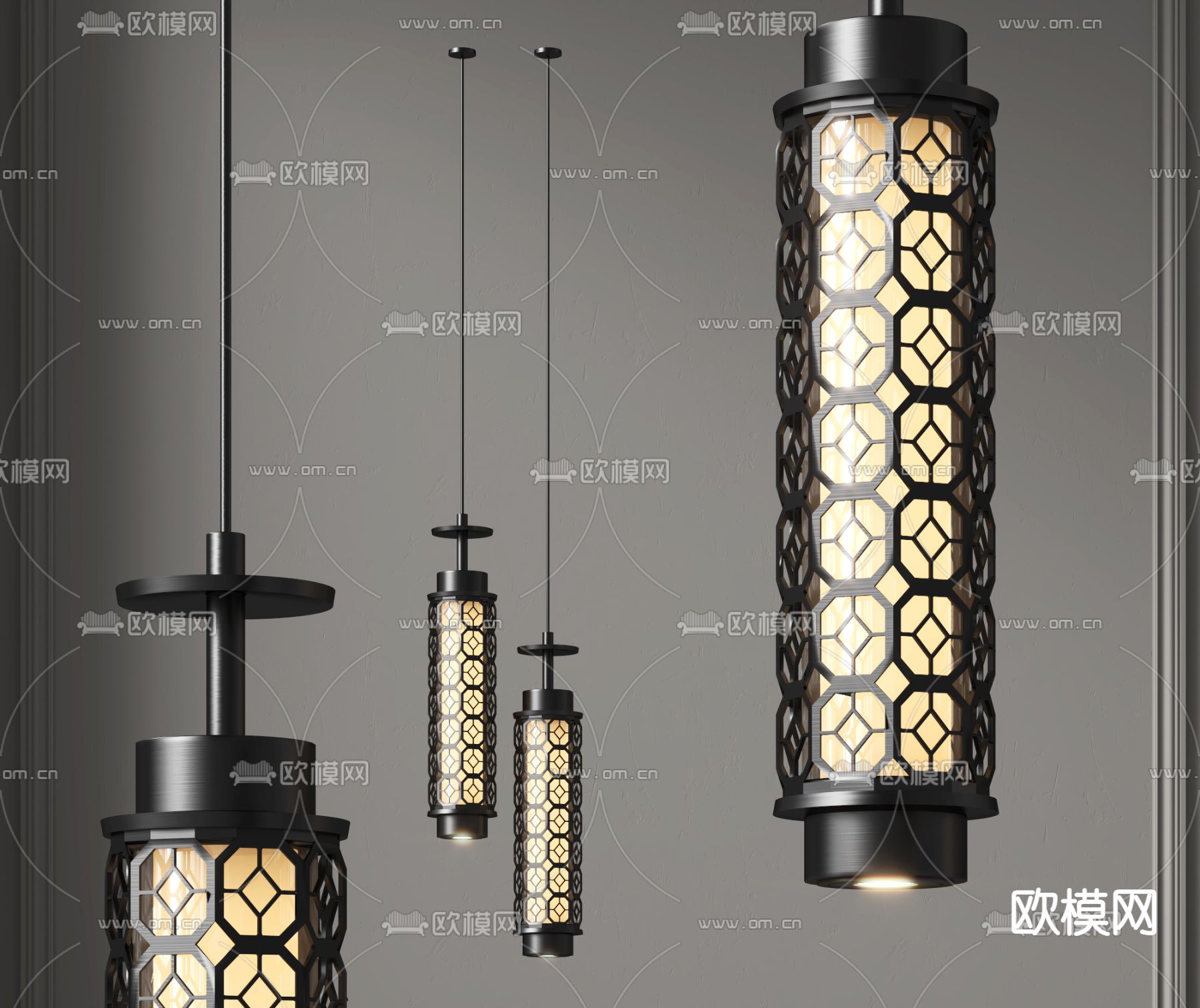 新中式吊灯3d模型下载
