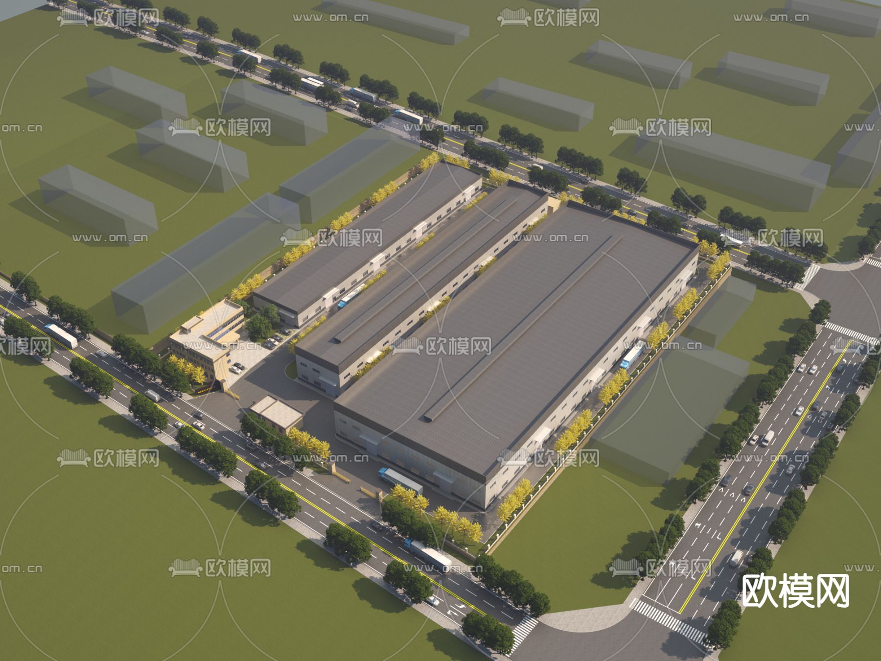 厂房鸟瞰3d模型下载