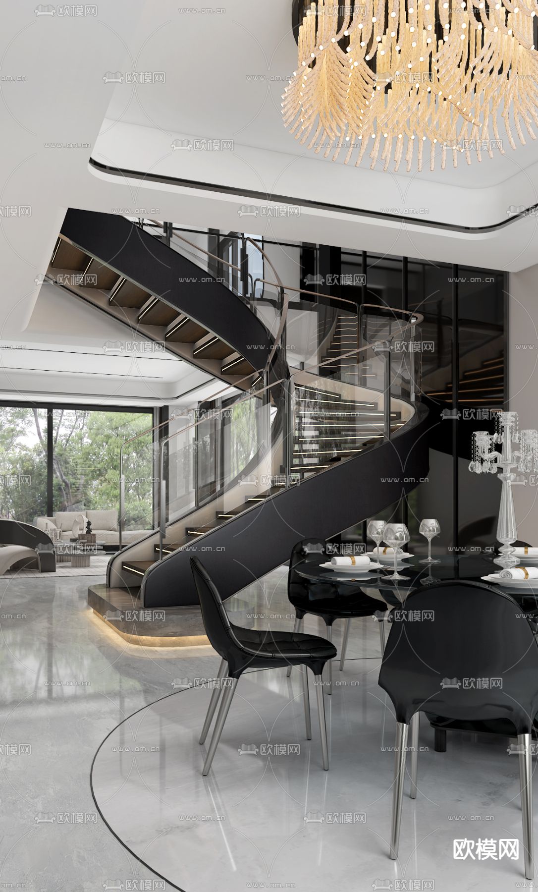 邱德光设计 轻奢客餐厅3d模型下载