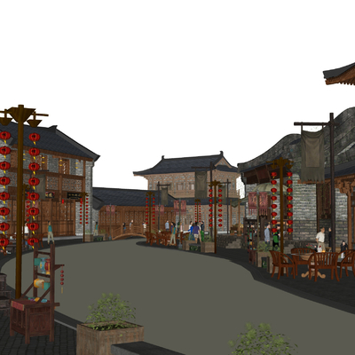  特色古建筑古街su模型 