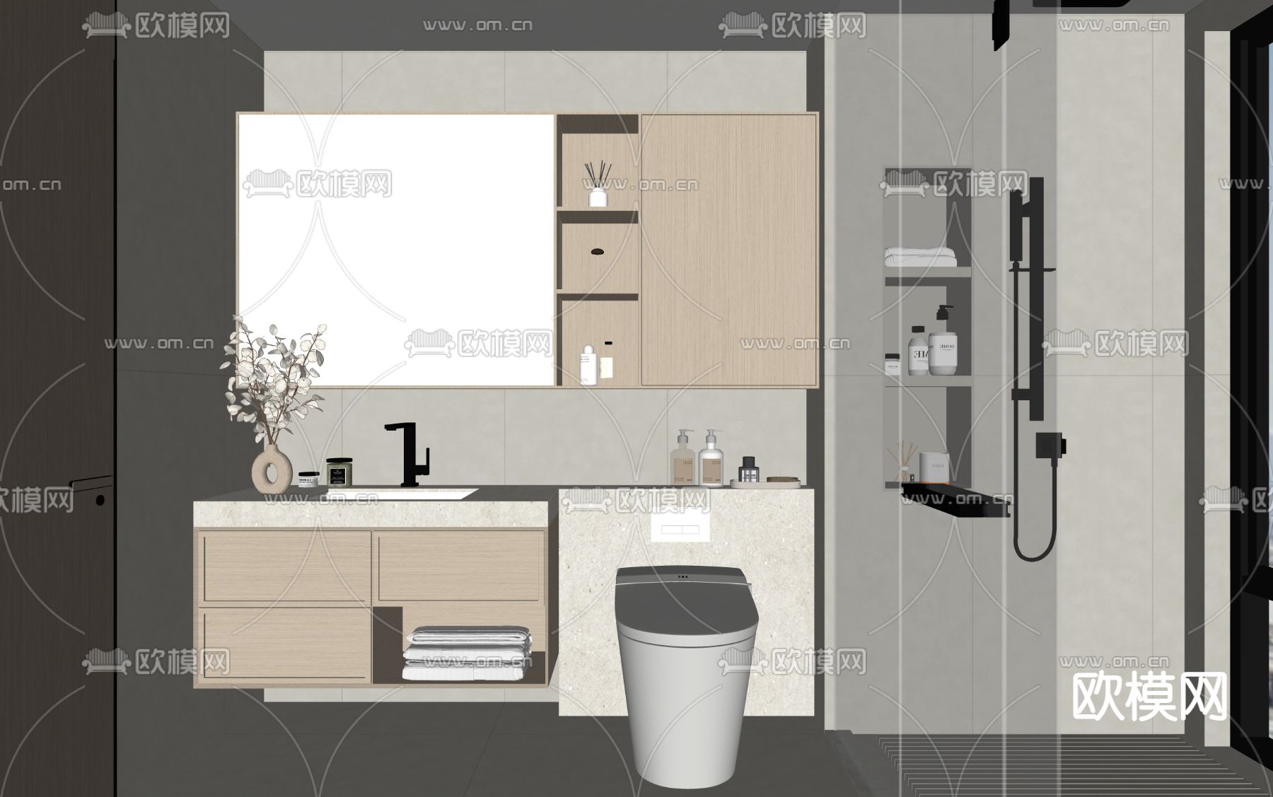 现代卫生间su模型下载（渲染图1）