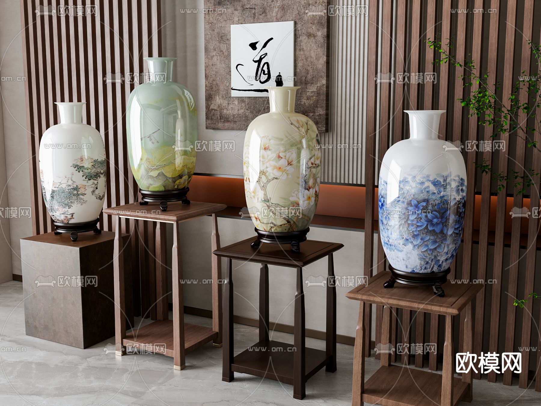 新中式陶瓷 花瓶摆件su模型下载（渲染图2）