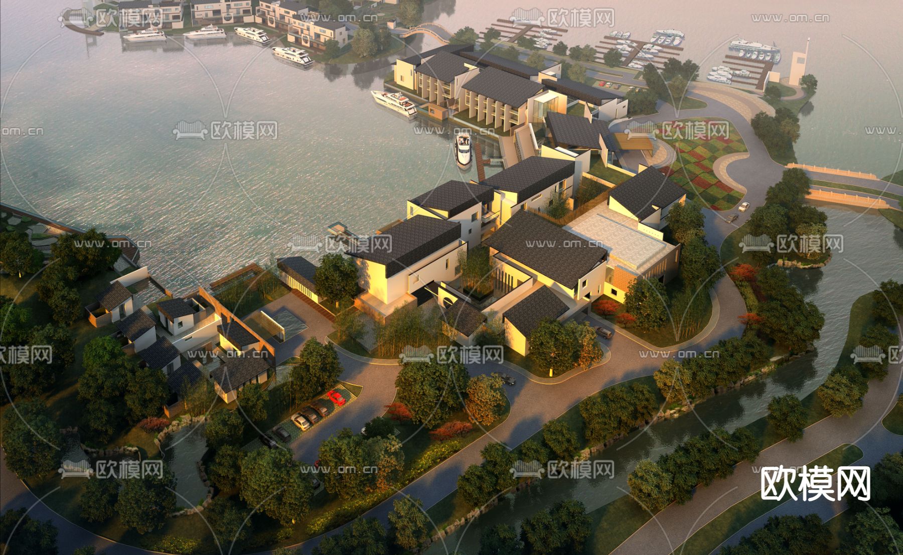 中式住宅小区建筑外观3d模型下载