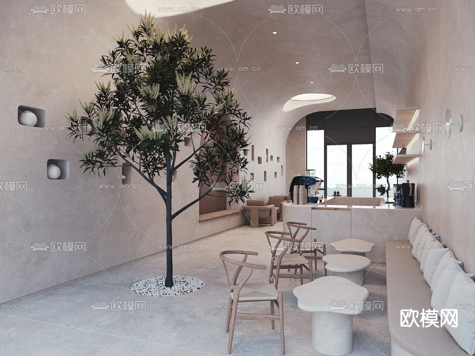 侘寂风西餐厅3d模型下载（渲染图3）