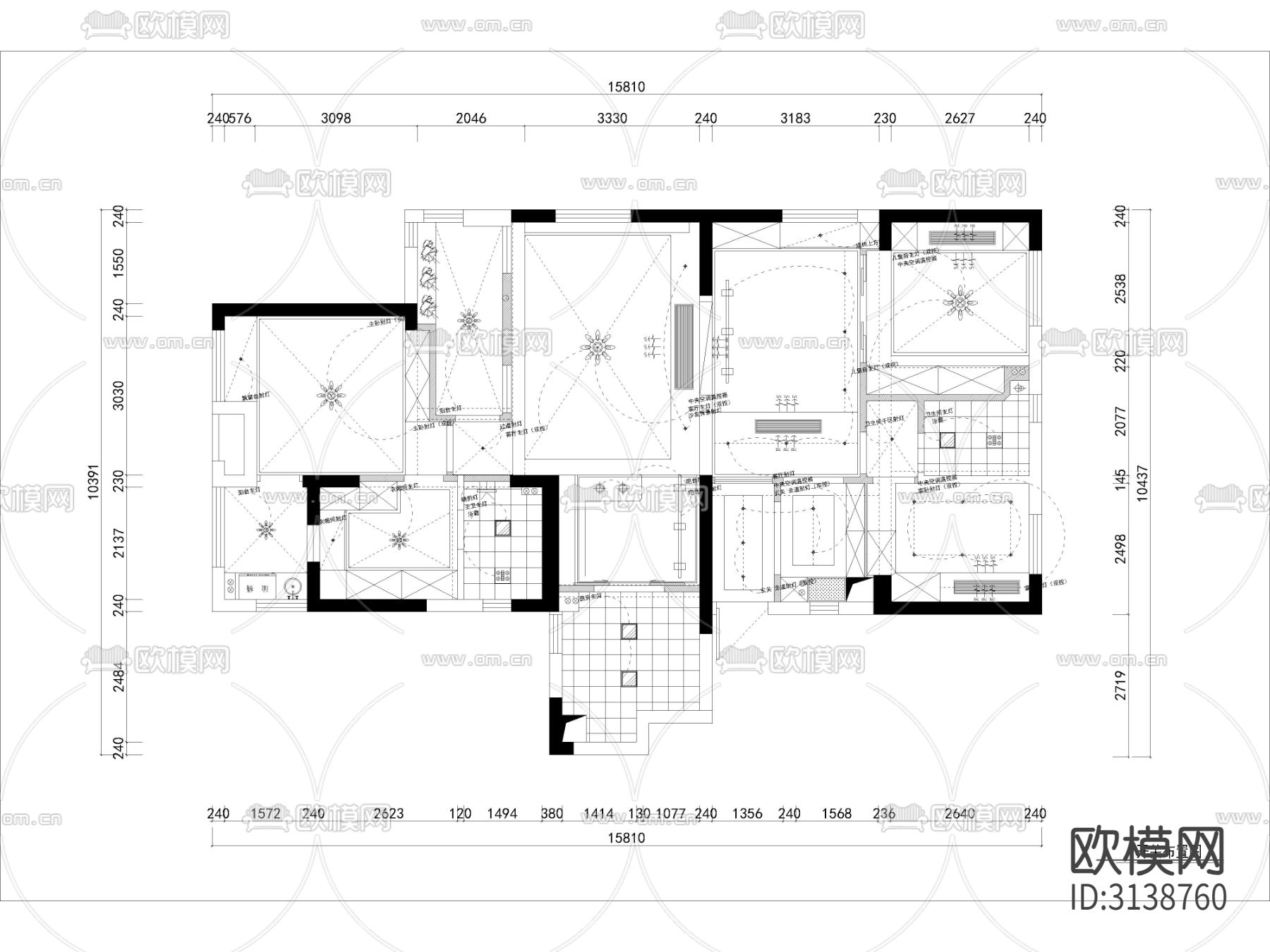 现代家装cad施工图下载（渲染图2）