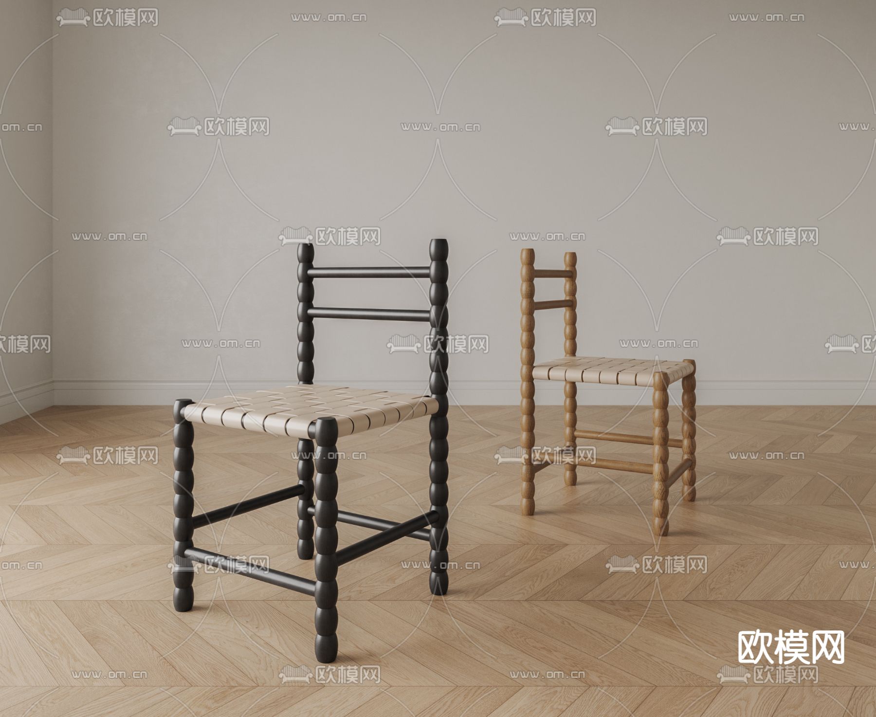 中古风椅子 绳编织椅 餐椅3d模型下载