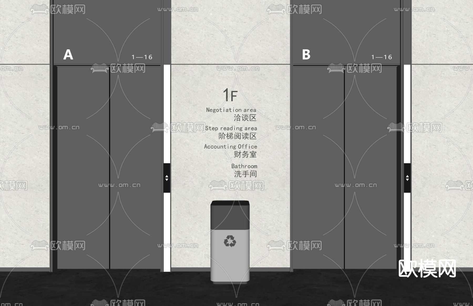 现代电梯间su模型下载（渲染图1）