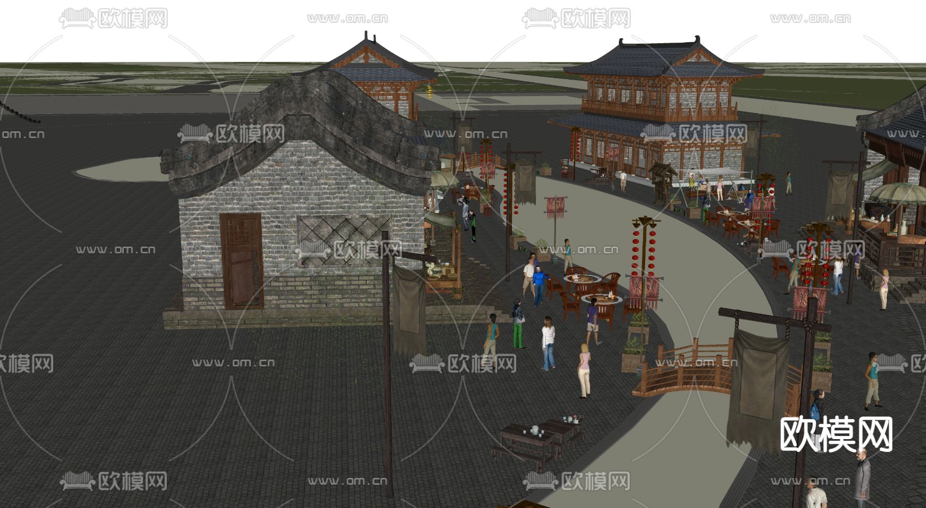 特色古建筑古街su模型下载（渲染图2）