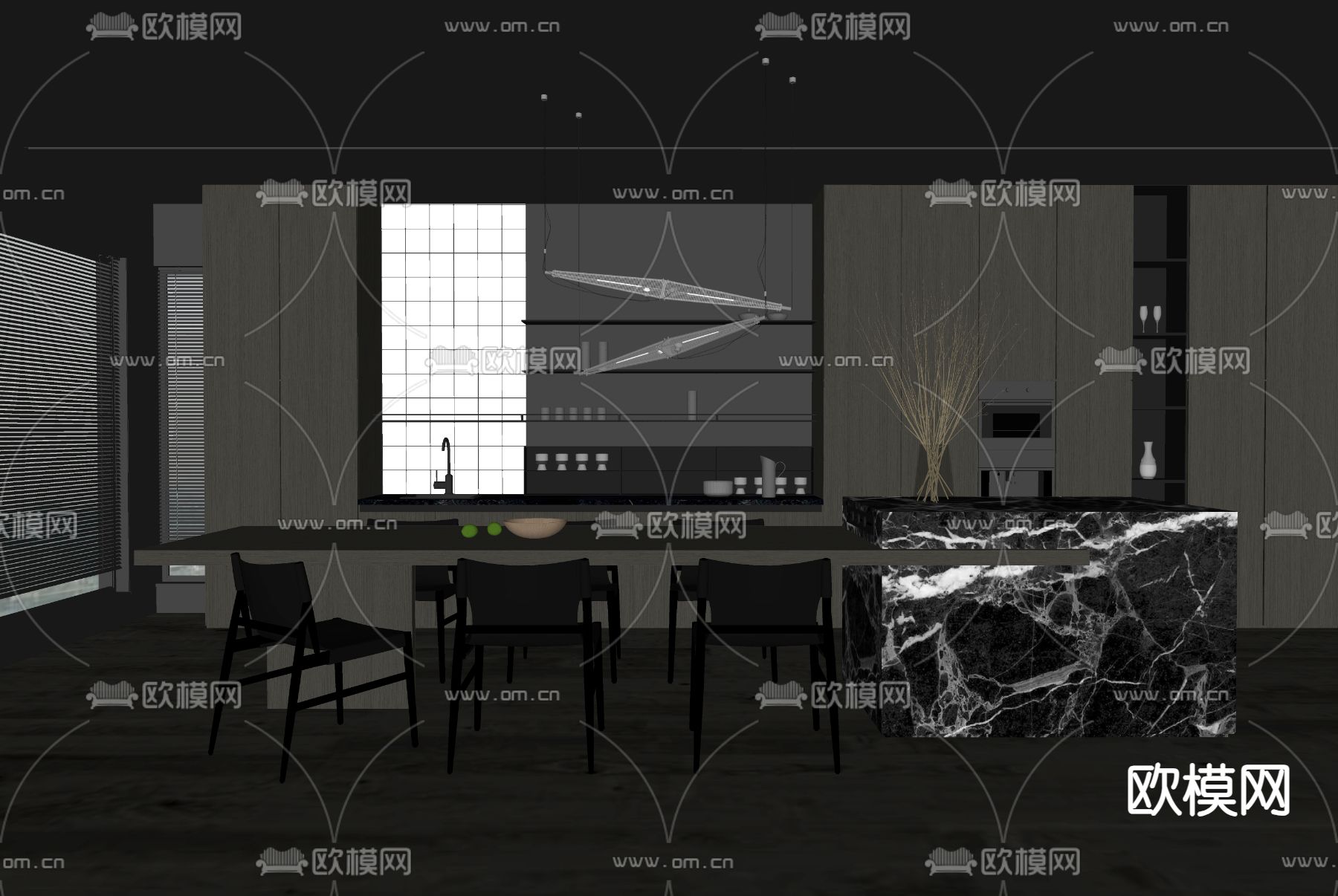 暗黑风餐厅su模型下载（渲染图1）