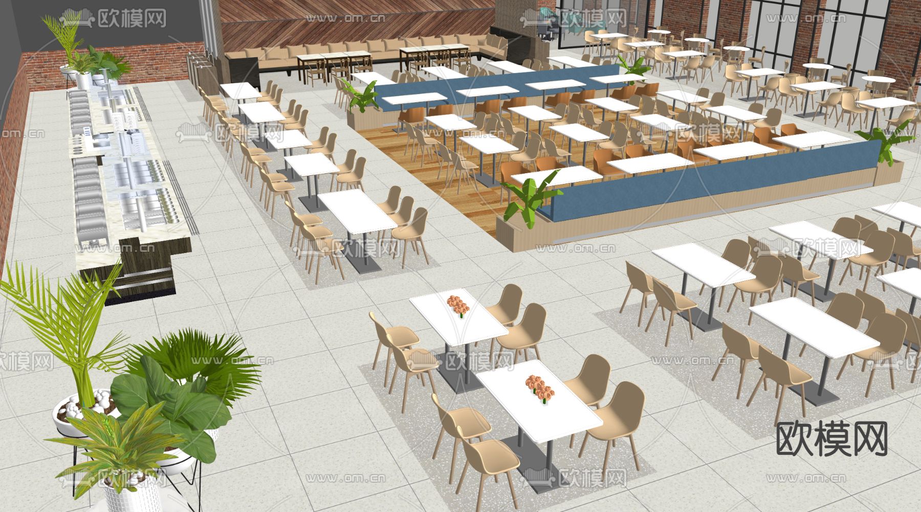 自助餐厅su模型下载（渲染图2）