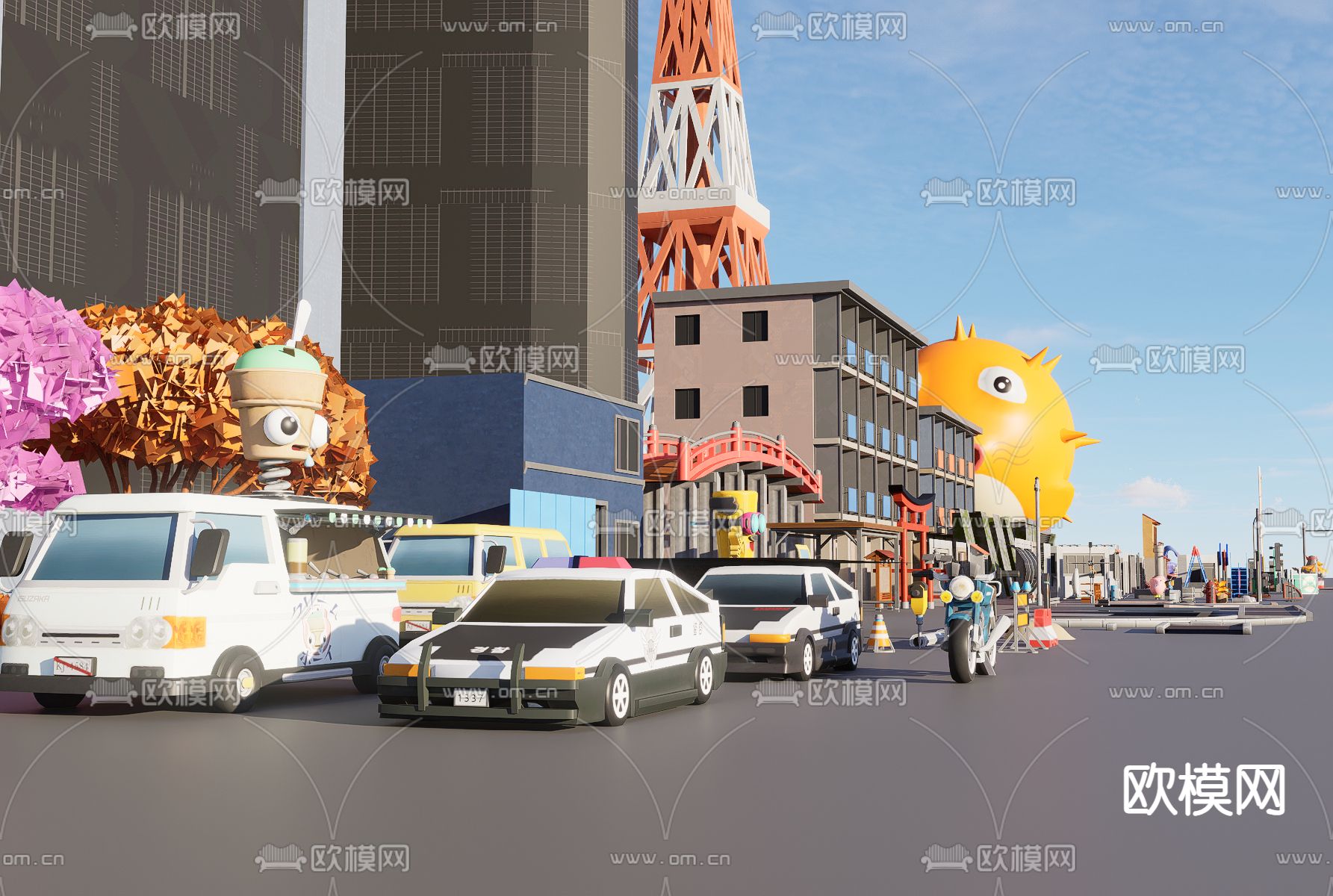 汽车 小车 轿车 摩托车3d模型下载（渲染图1）