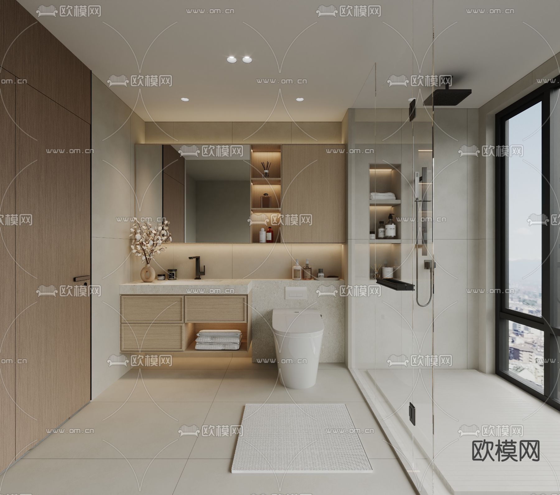 现代卫生间su模型下载（渲染图2）