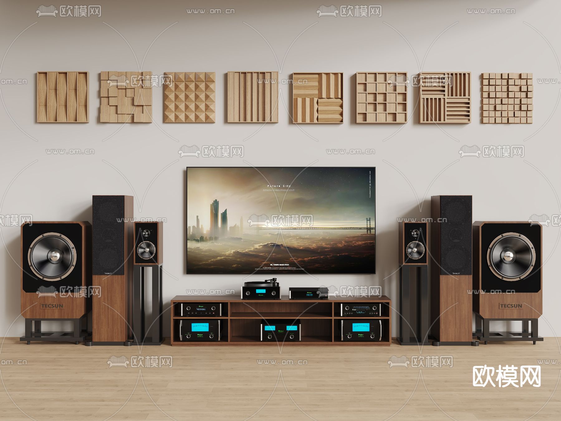 HIFI音箱 吸音板 电视机 功放柜 低音炮 扩散板3d模型下载