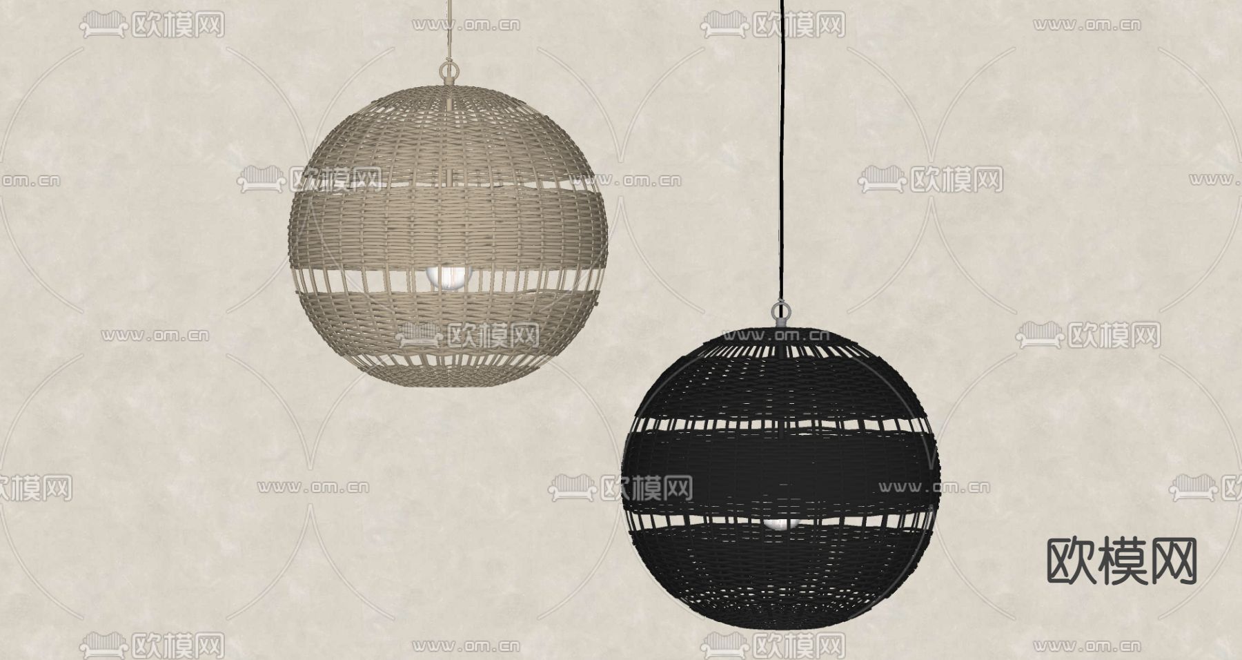 侘寂藤编吊灯su模型下载（渲染图1）