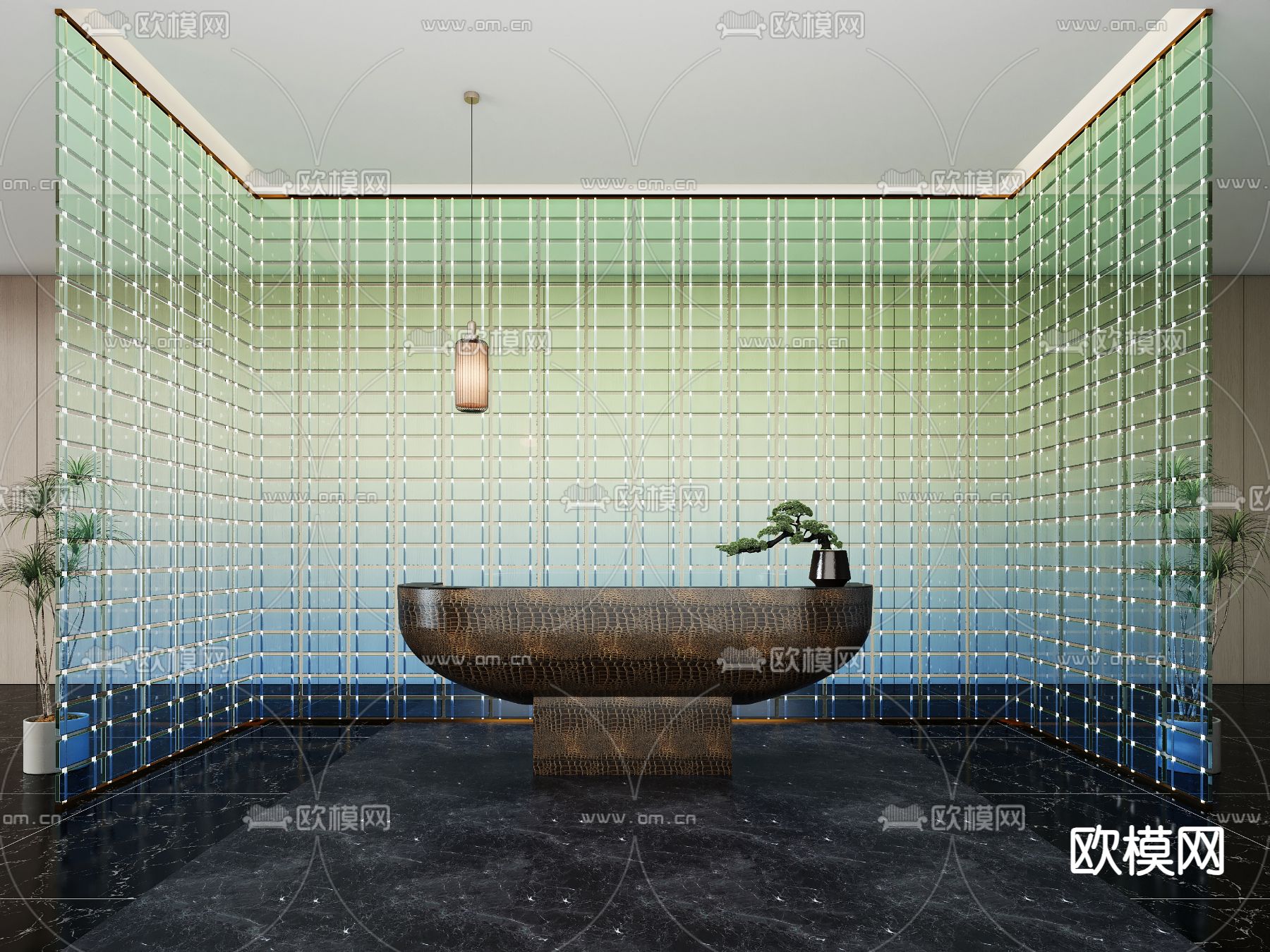 新中式前台 接待台3d模型下载