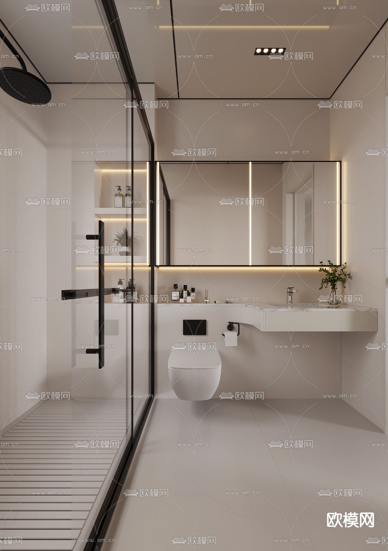 奶油风卫生间 浴室3d模型下载