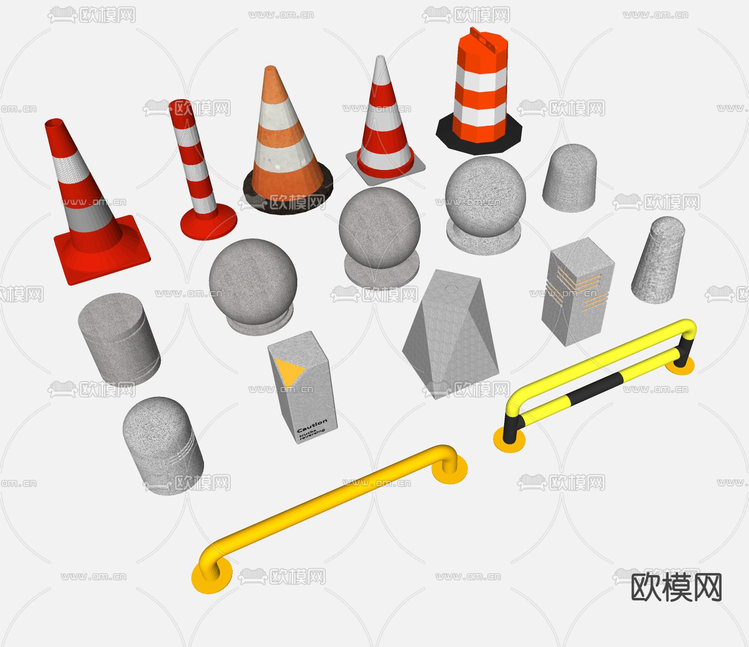 现代车挡石 路障石 挡车石 车止石 石墩子su模型下载（渲染图1）