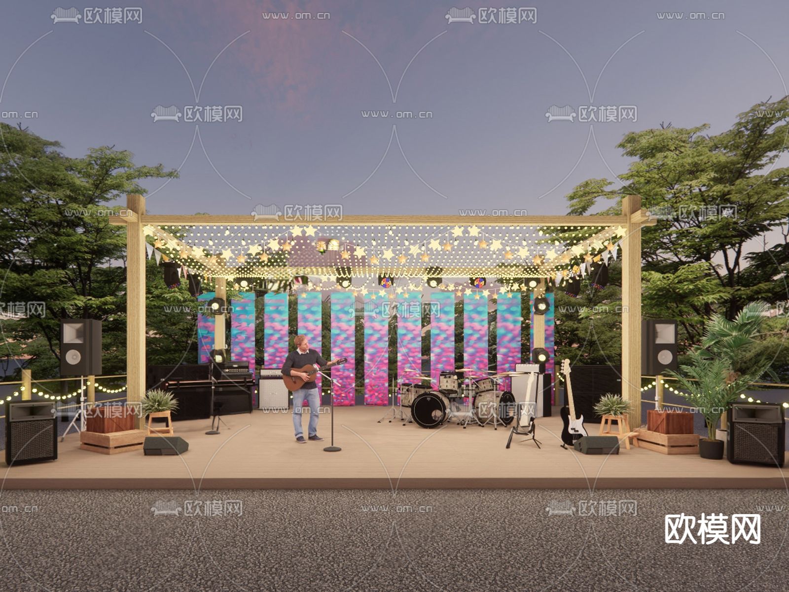 露营音乐舞台su模型下载（渲染图2）