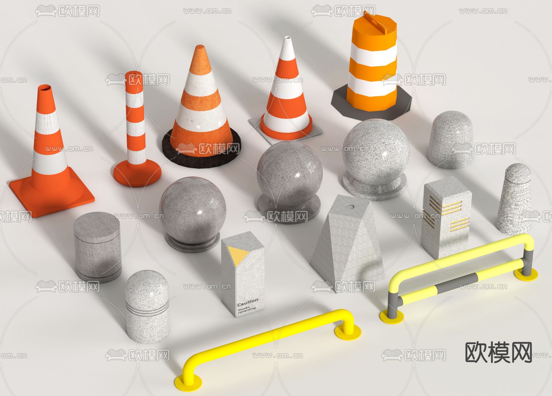 现代车挡石 路障石 挡车石 车止石 石墩子su模型下载（渲染图2）