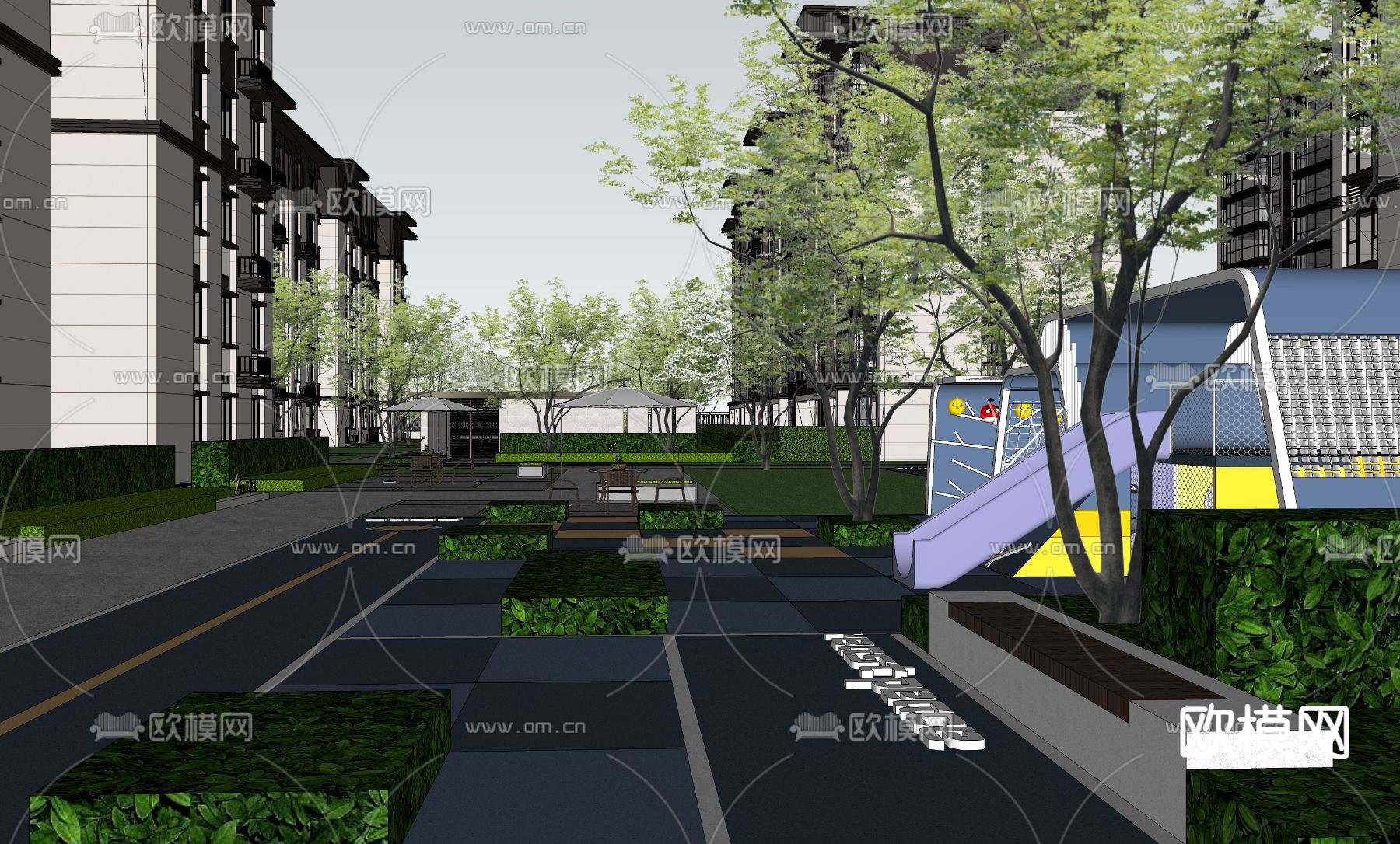 小区景观 住宅景观su模型下载（渲染图1）