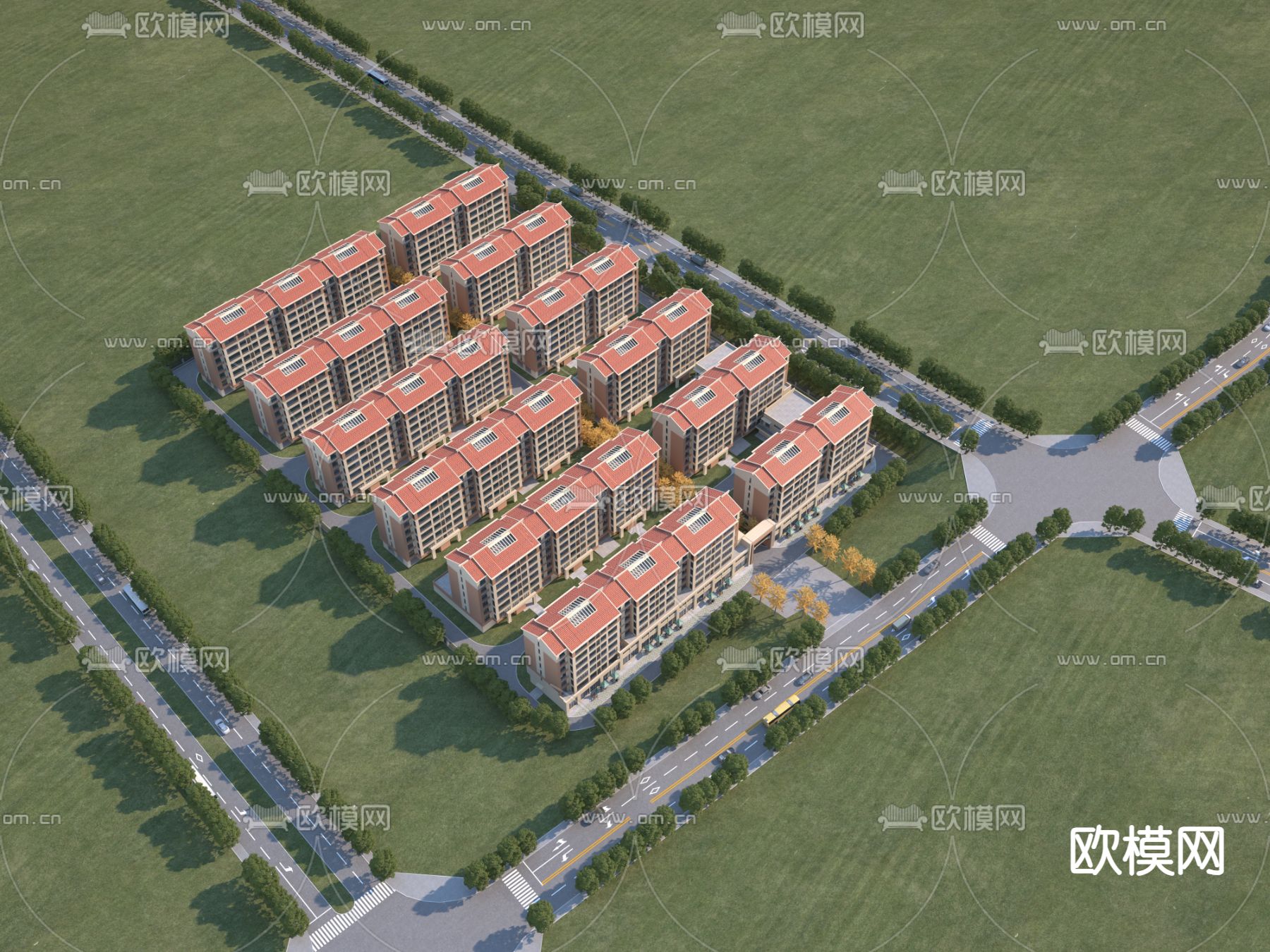 简欧住宅鸟瞰3d模型下载