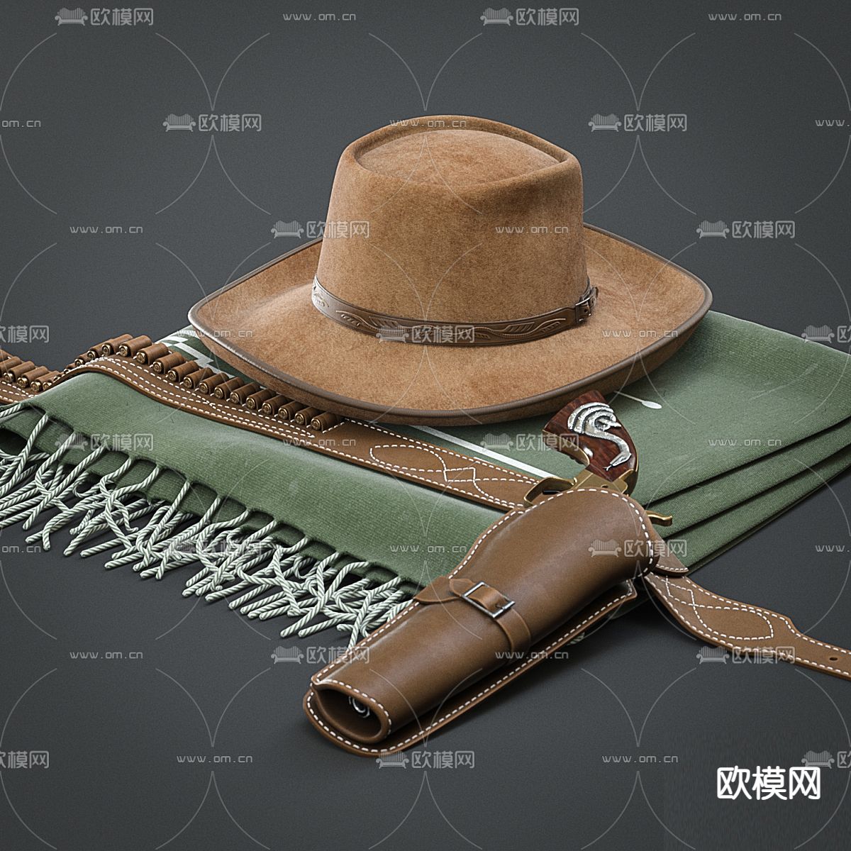 西部牛仔 腰带 牛仔帽3d模型下载