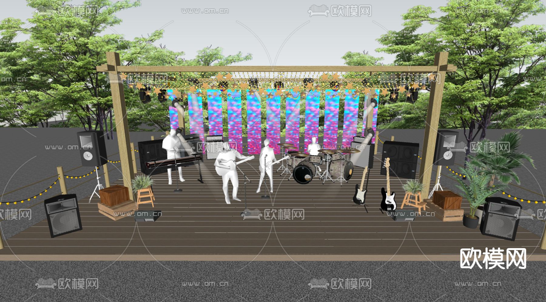 露营音乐舞台su模型下载（渲染图1）
