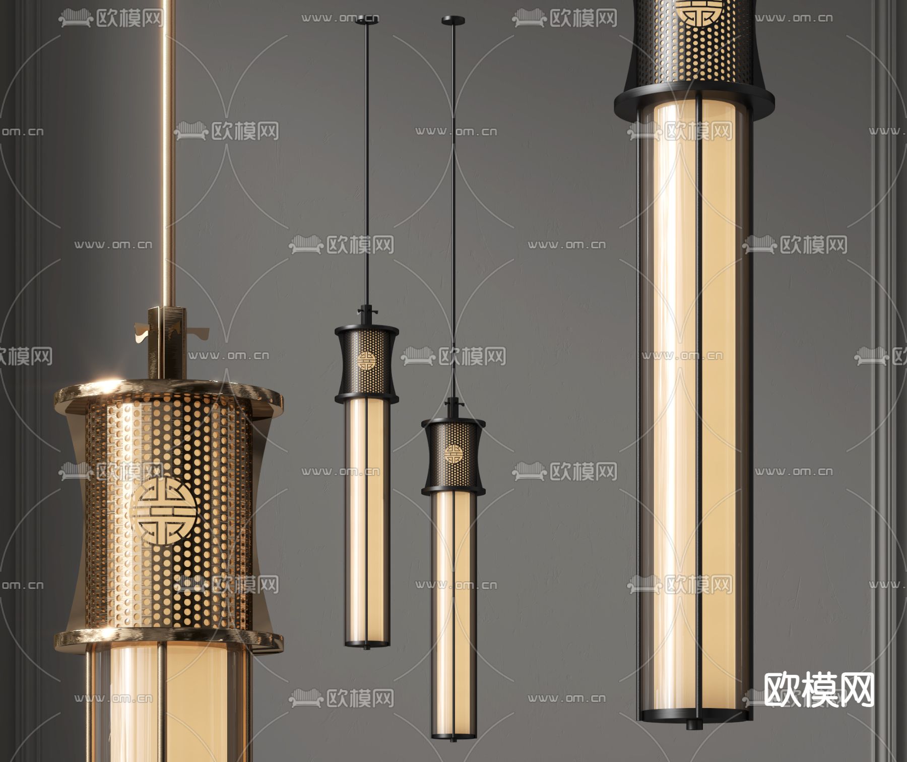 新中式吊灯3d模型下载