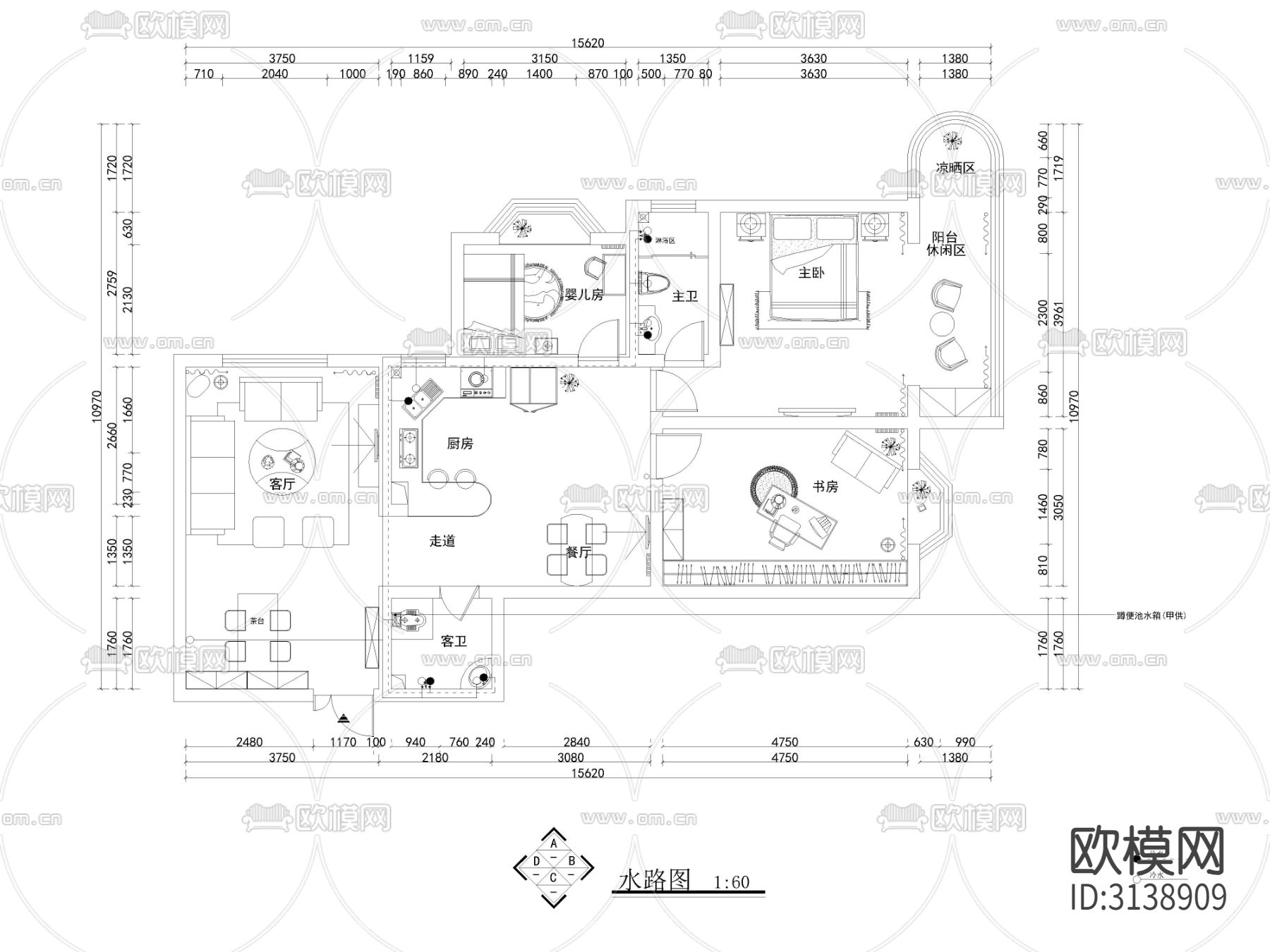 现代家装cad施工图下载（渲染图3）