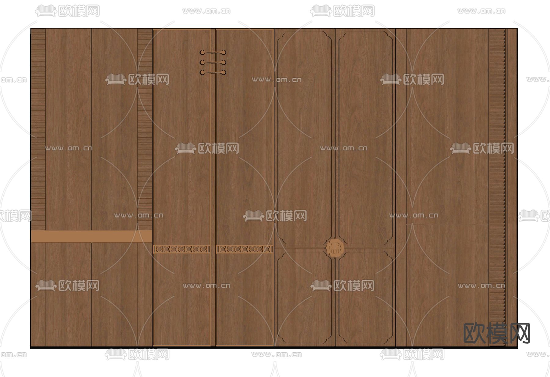新中式护墙板 造型板 原木墙板su模型下载（渲染图1）