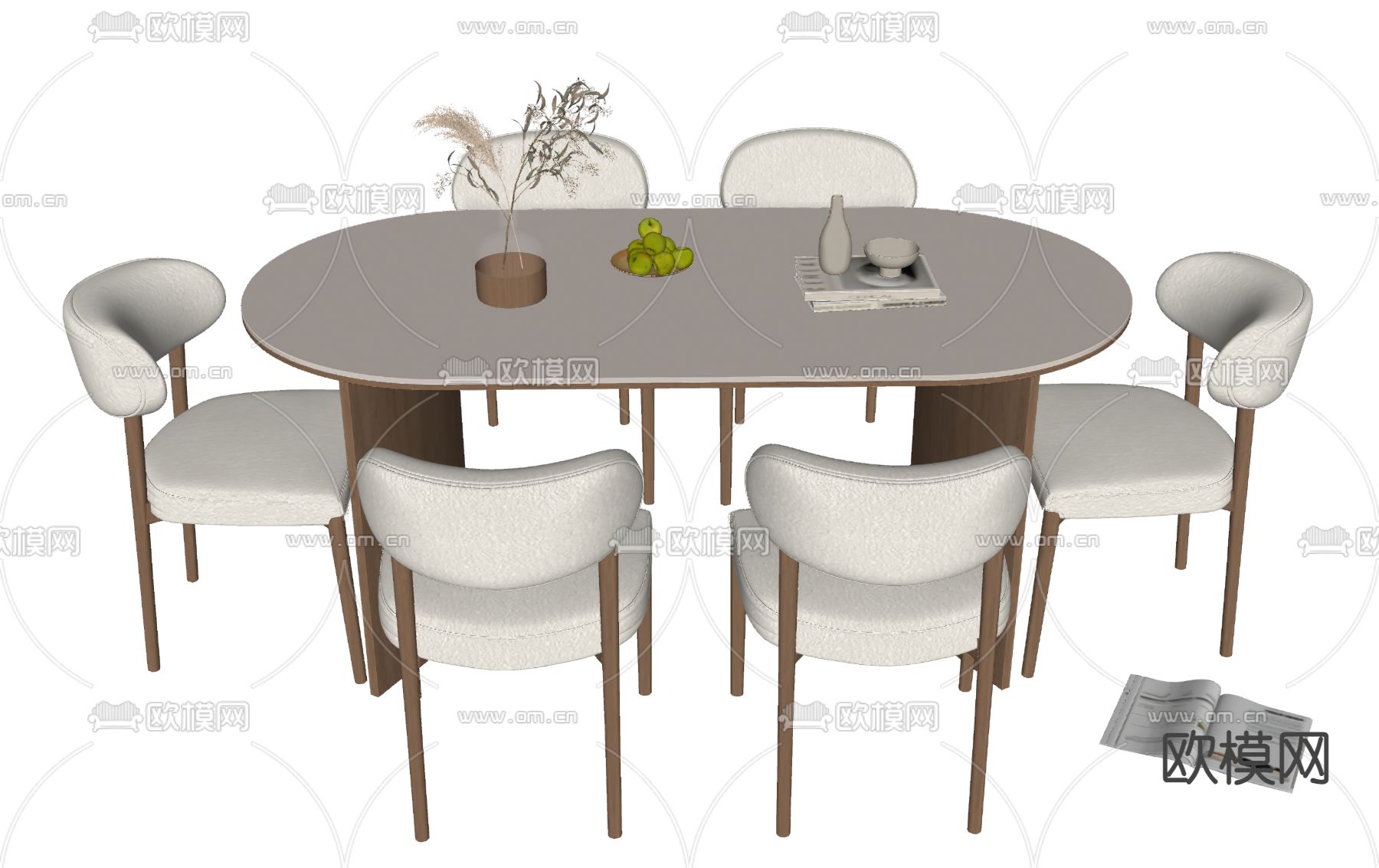 奶油风餐桌椅su模型下载（渲染图1）