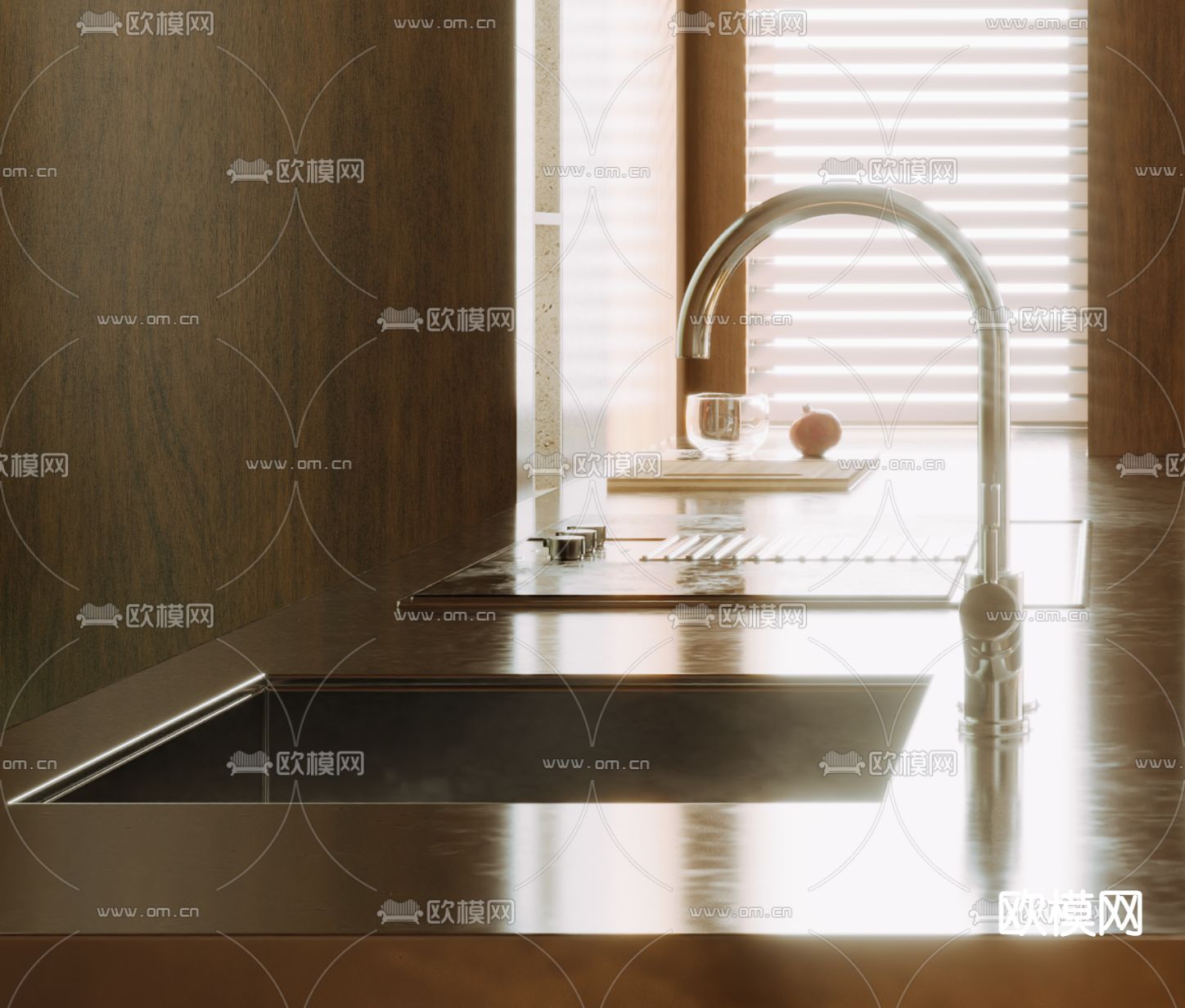 不锈钢水龙头 水槽 3d模型下载（渲染图1）