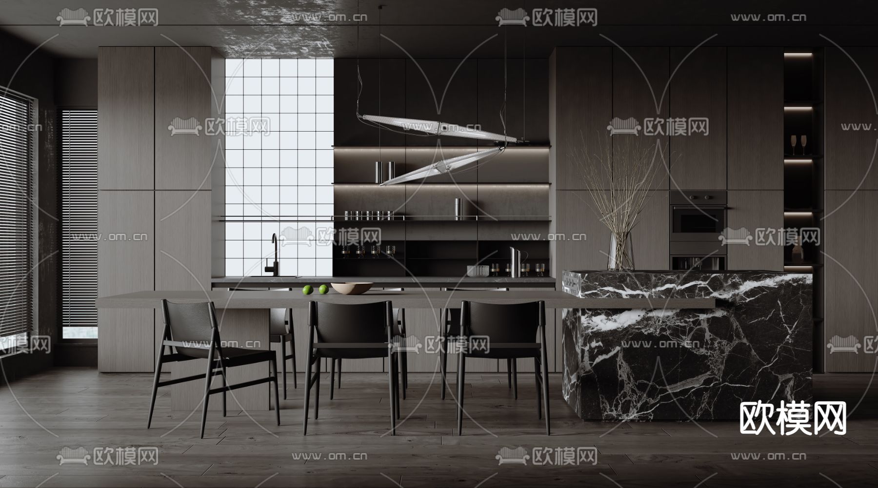 暗黑风餐厅su模型下载（渲染图2）