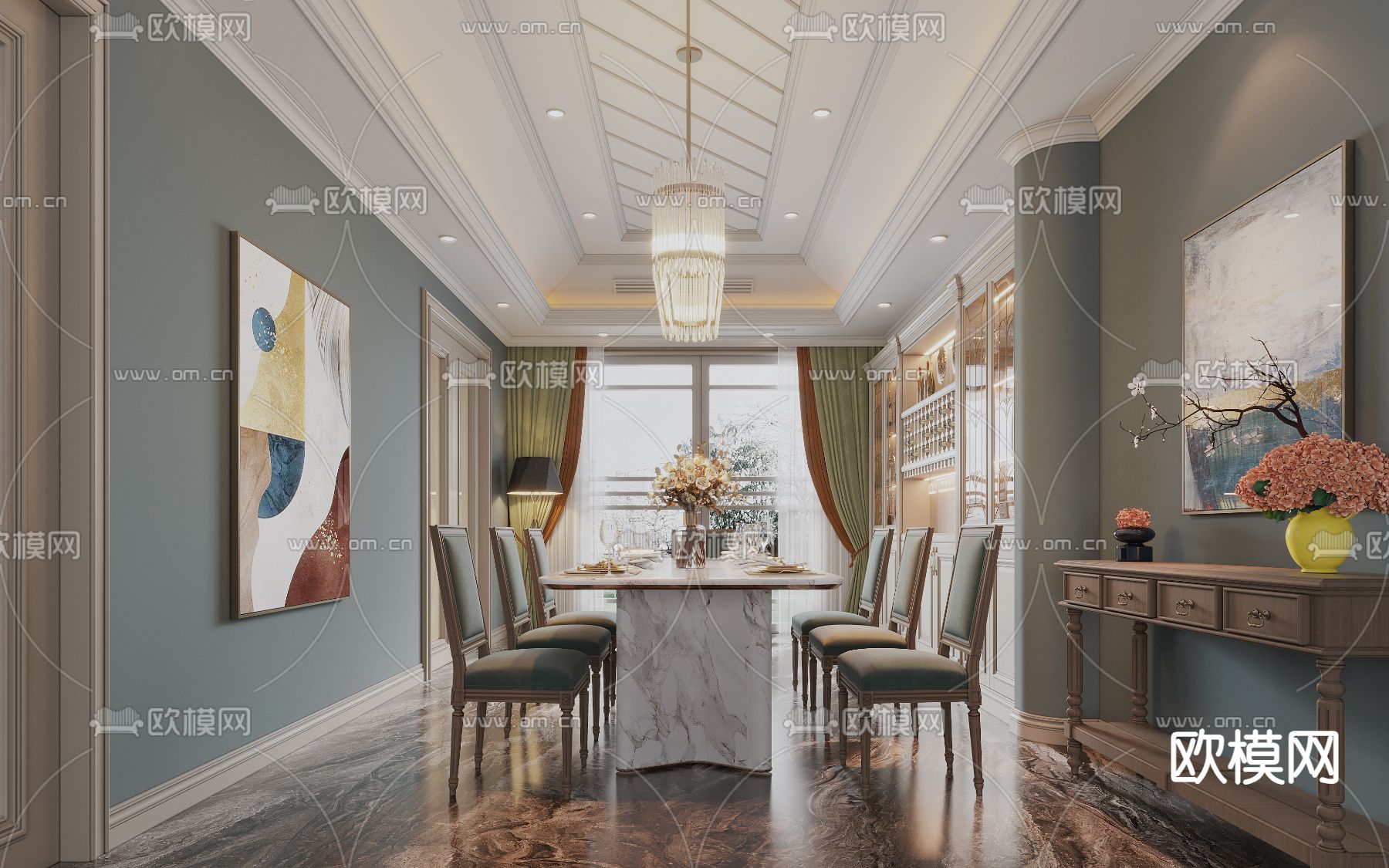 欧式餐厅3d模型下载