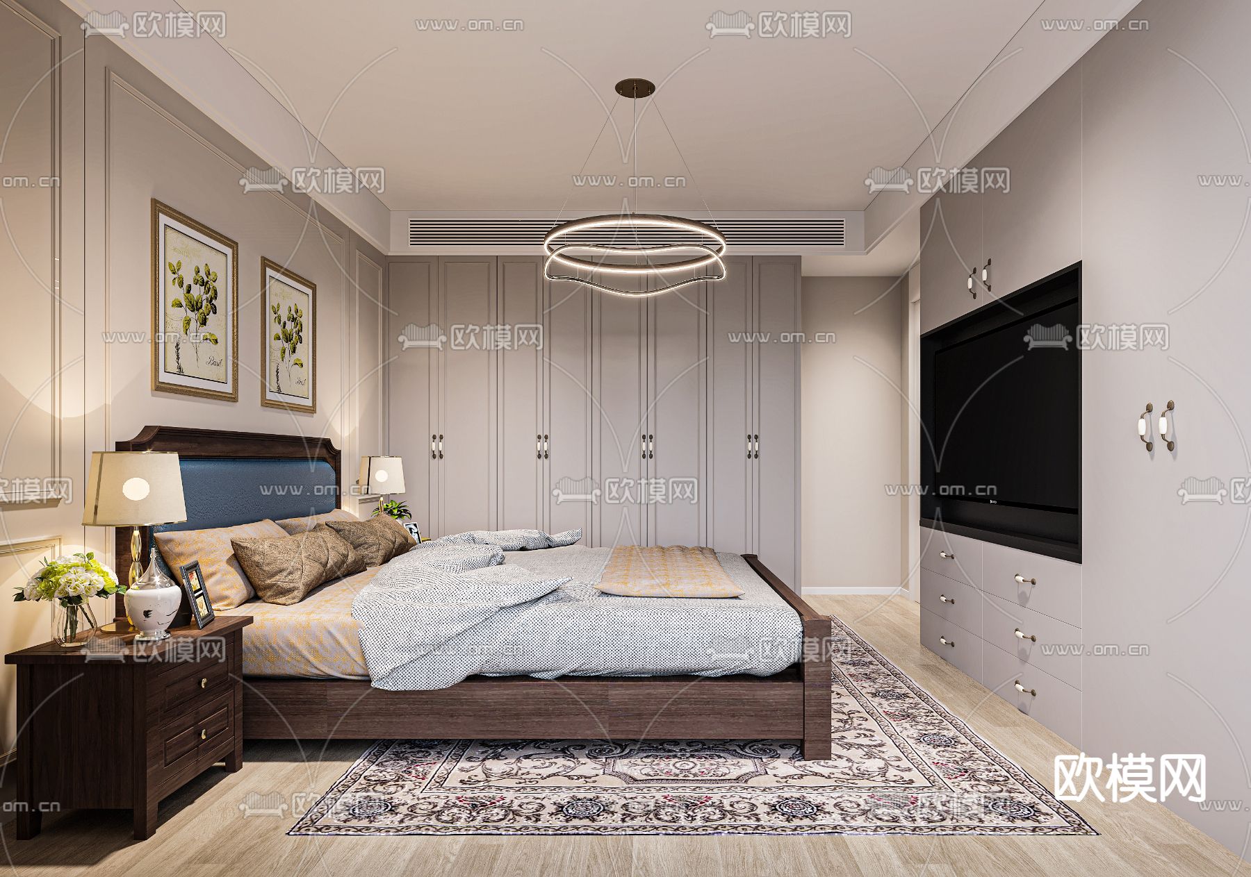美式卧室 主卧 主人房3d模型下载