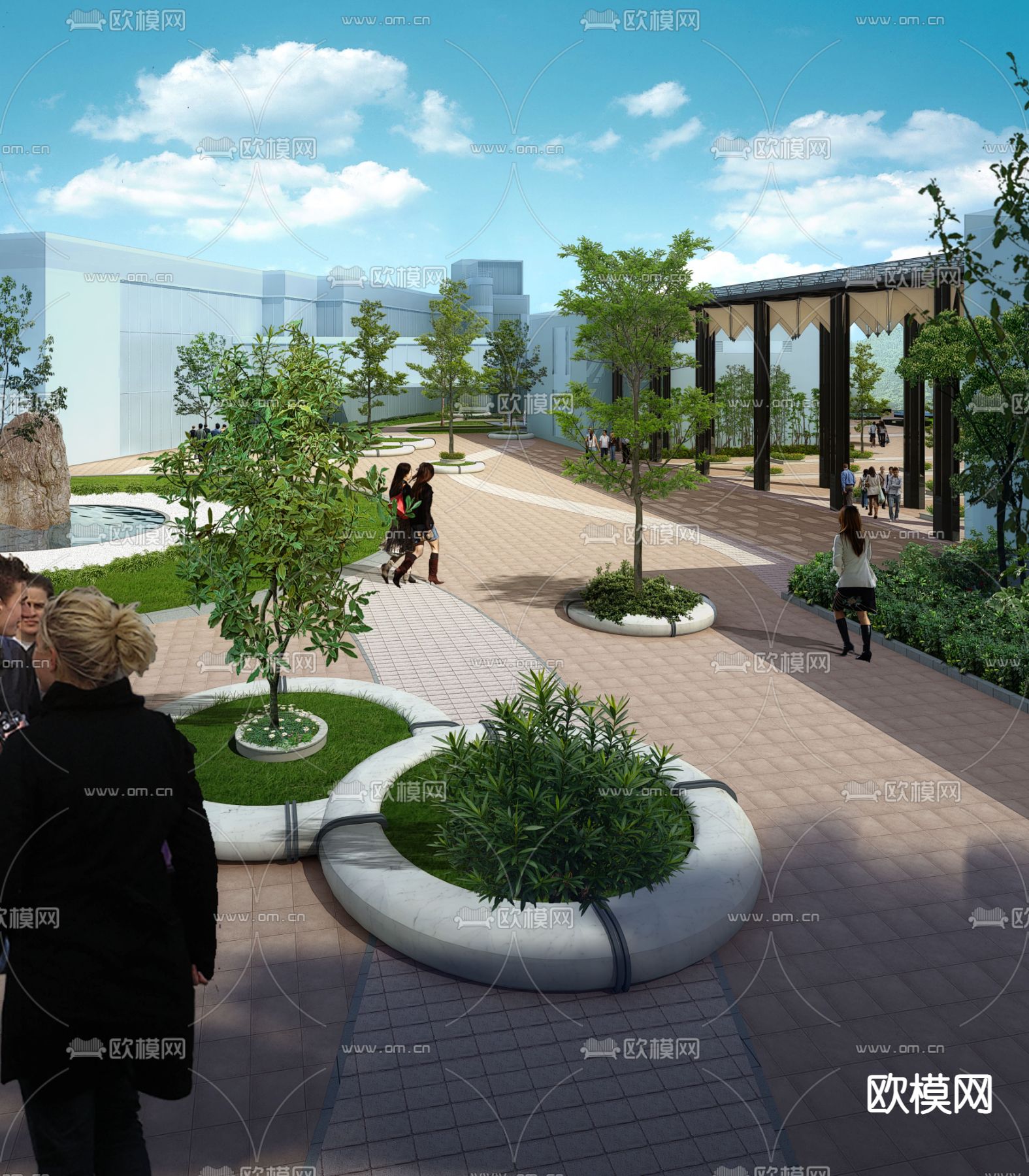 现代庭院花园 公园景观3d模型下载