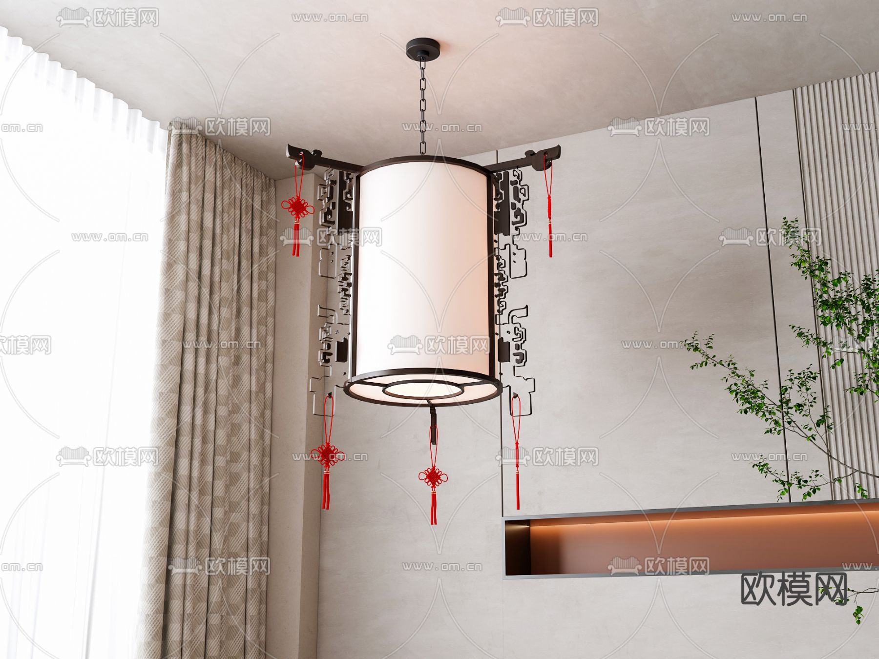 新中式吊灯su模型下载（渲染图2）