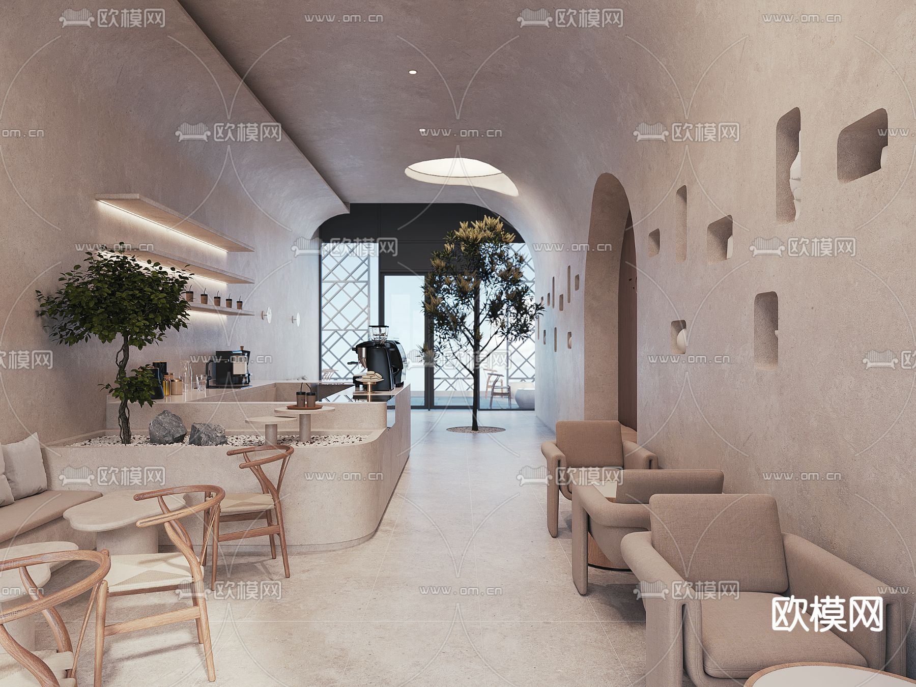 侘寂风西餐厅3d模型下载（渲染图2）