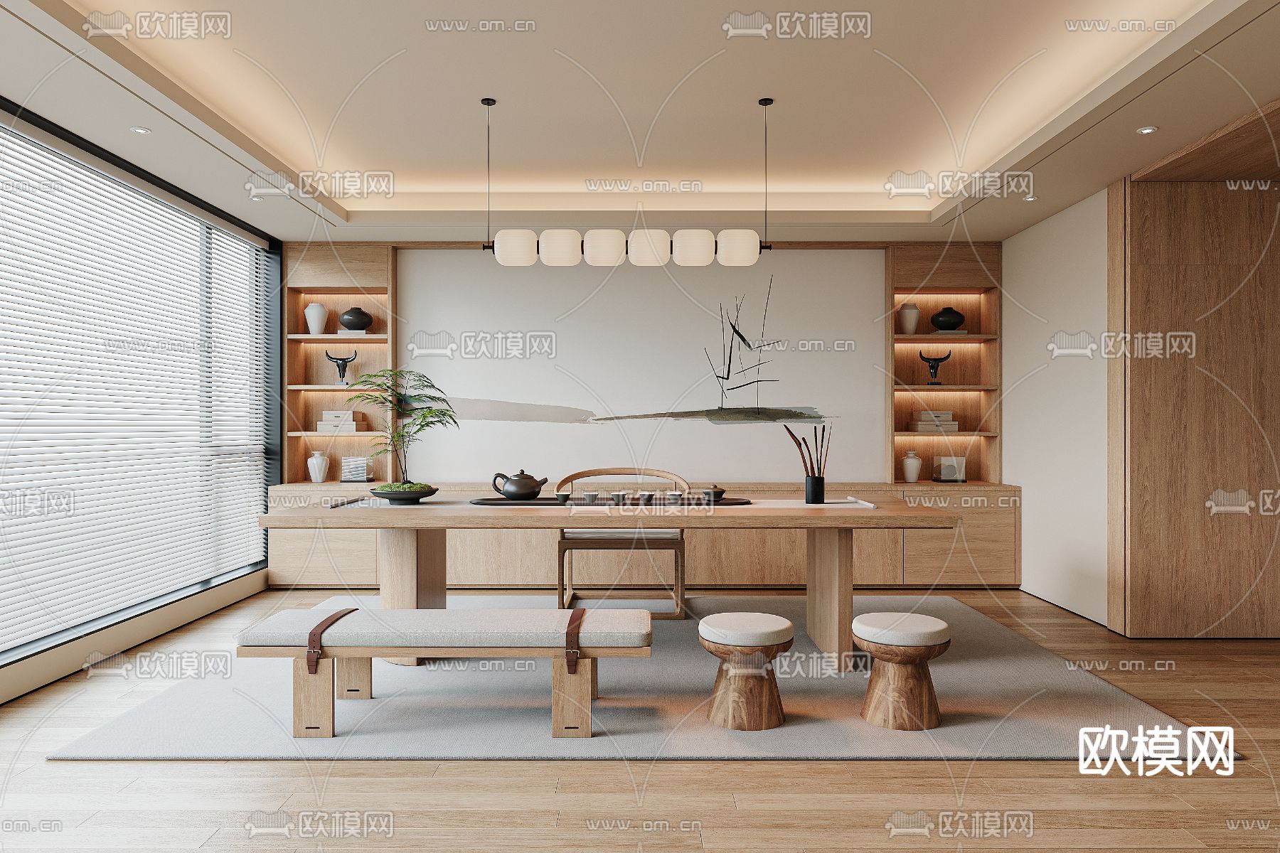 新中式茶室3d模型下载