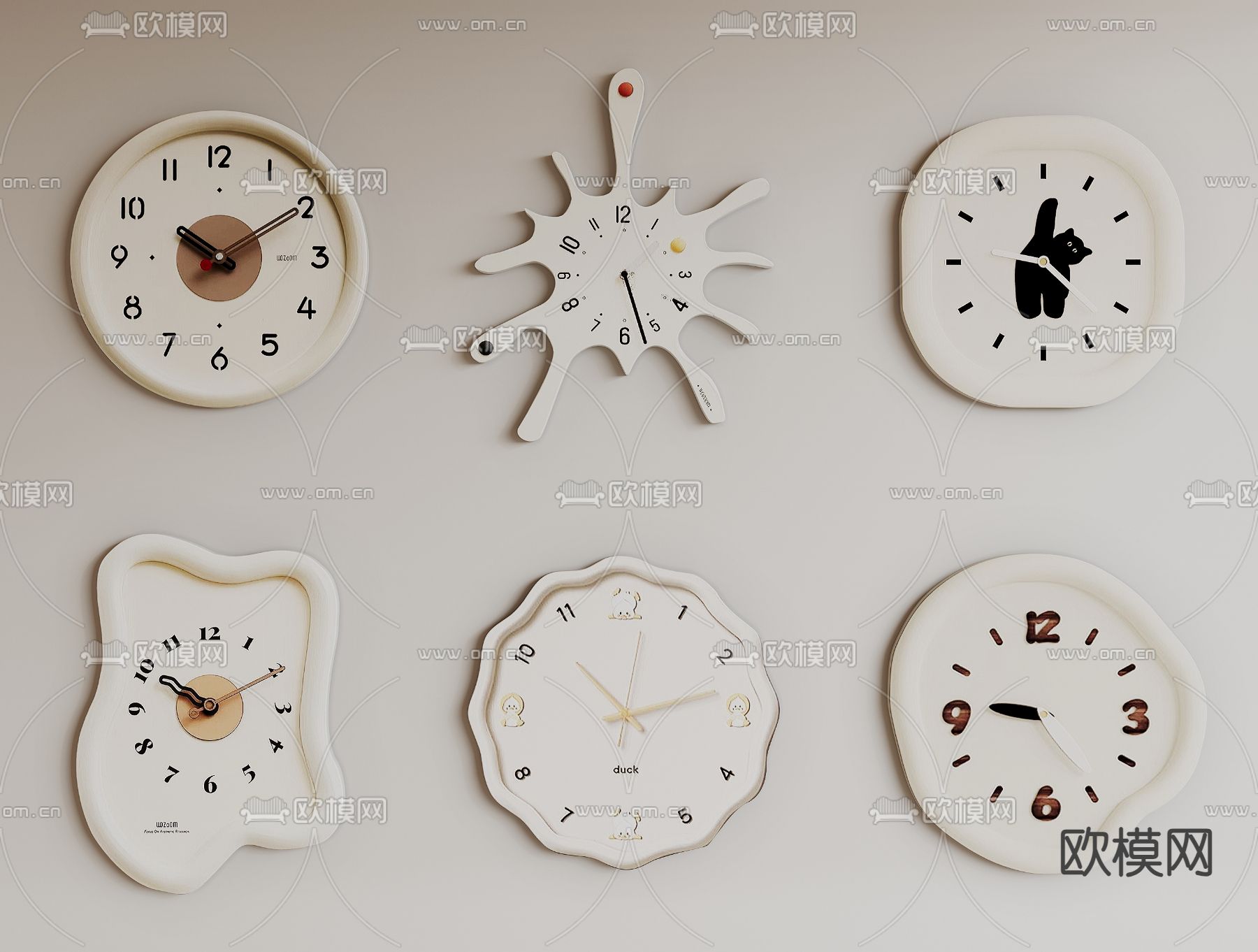奶油风钟表 挂钟 时钟3d模型下载
