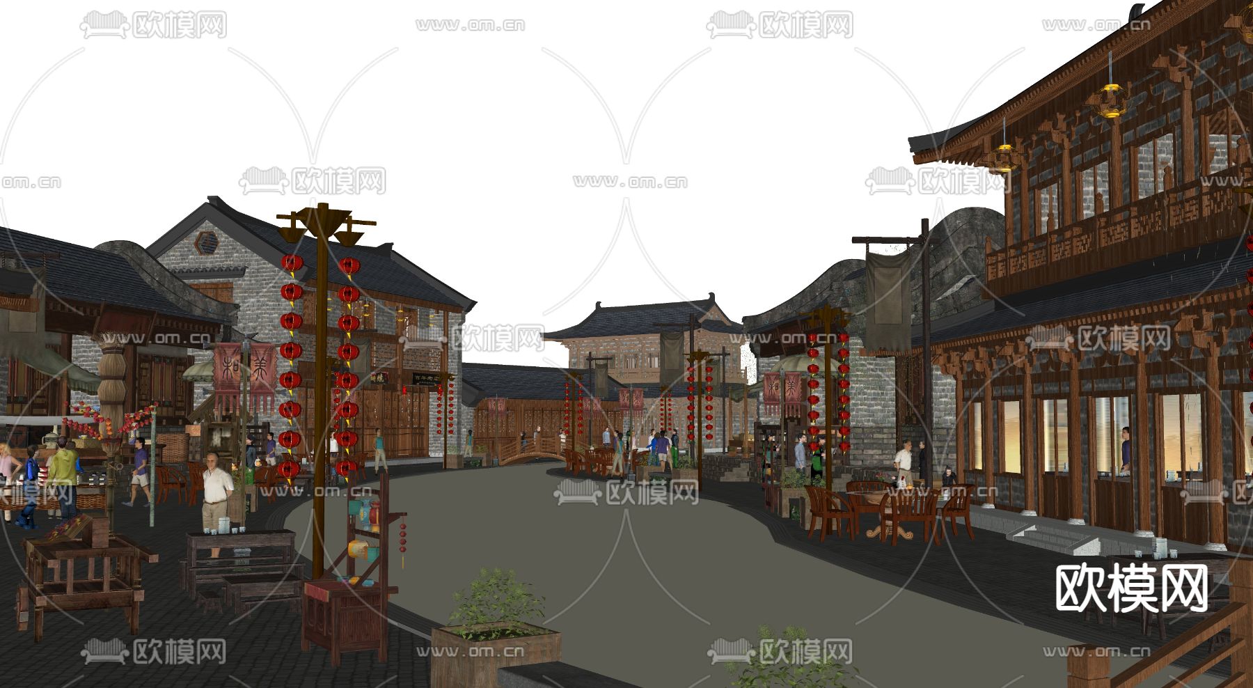 特色古建筑古街su模型下载（渲染图3）