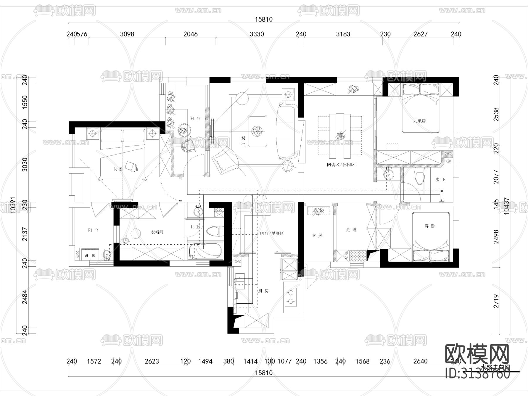 现代家装cad施工图下载（渲染图4）