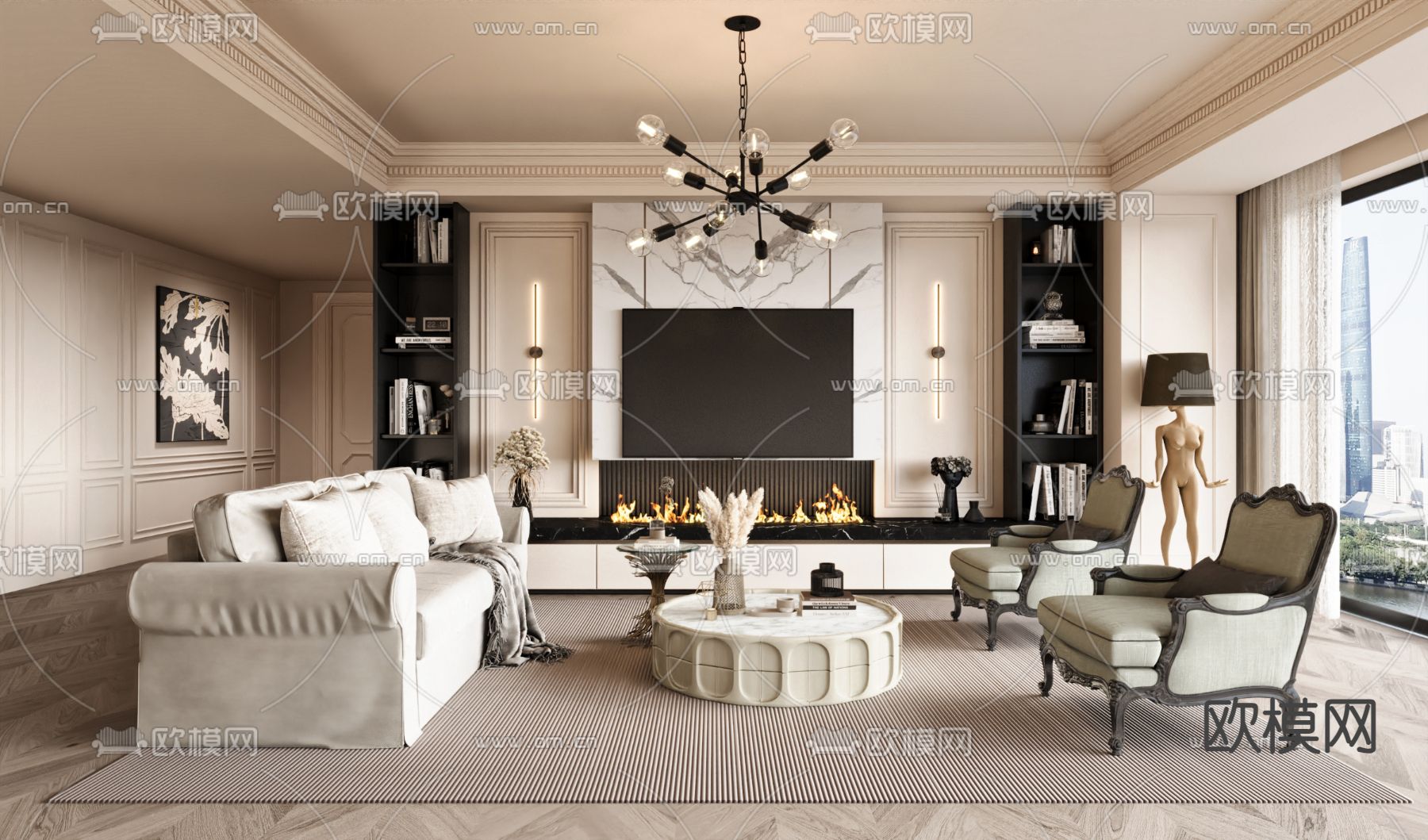 法式客厅3d模型下载