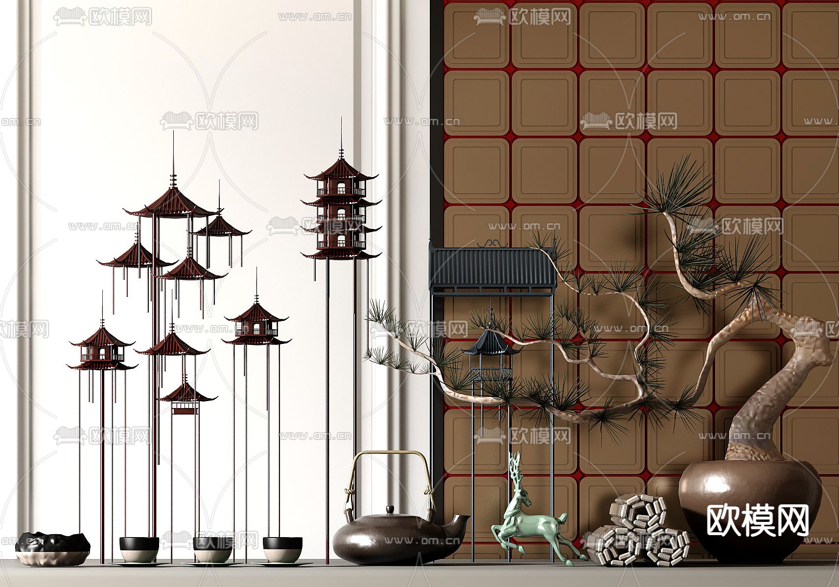 新中式饰品摆件3d模型下载