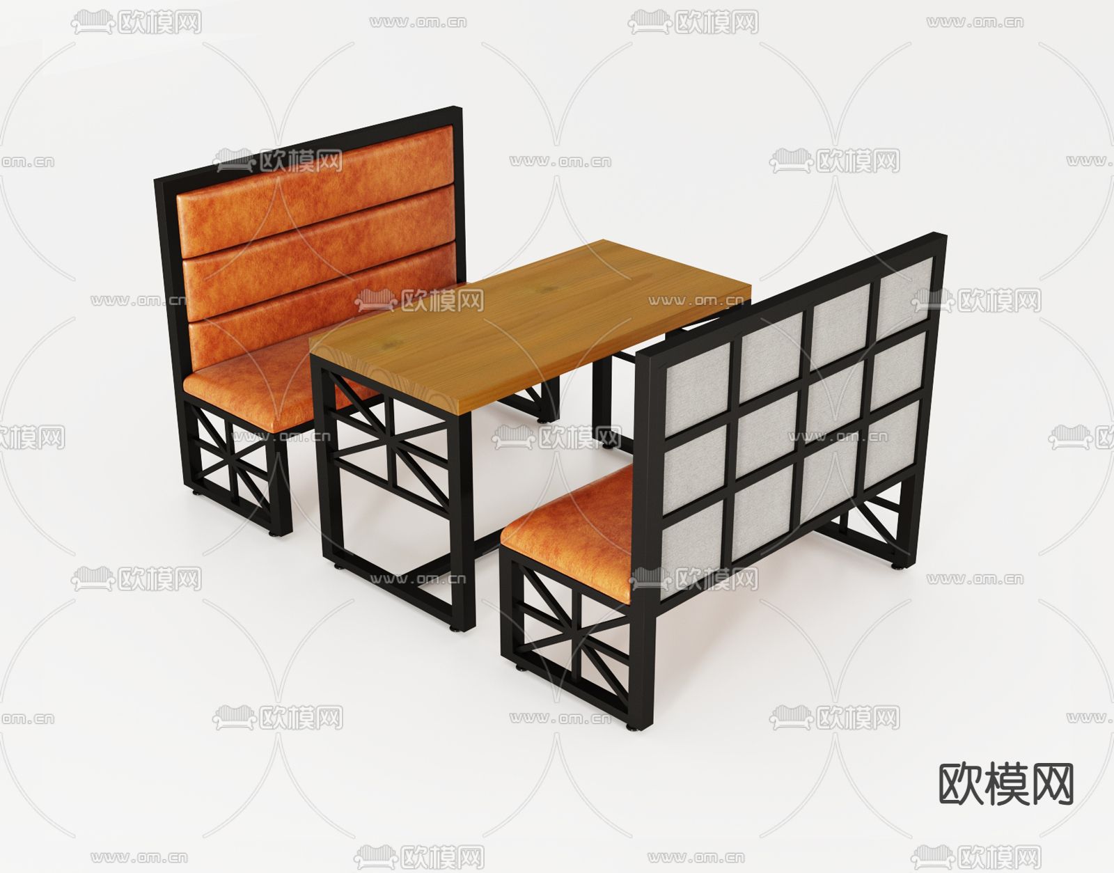 工业风卡座 卡位沙发3d模型下载（渲染图1）