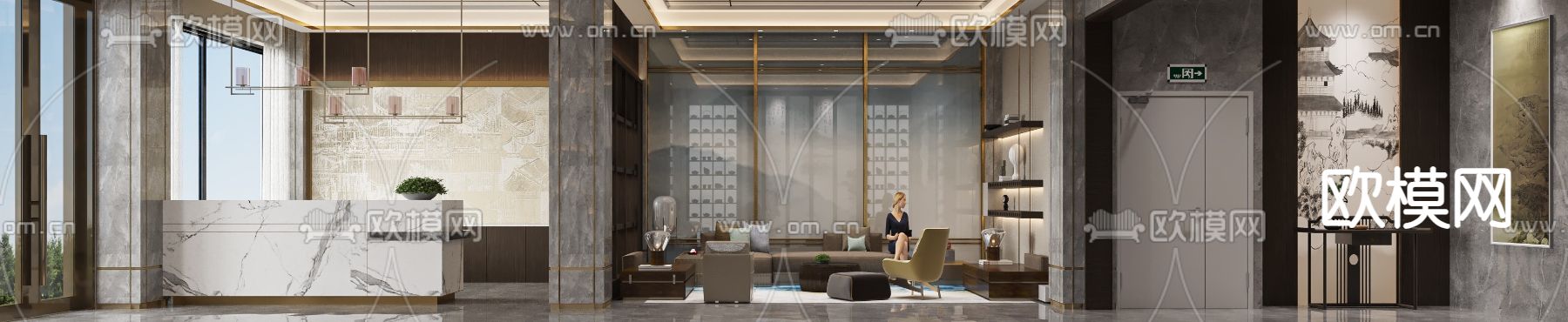 公司接待室 会客室3d模型下载（渲染图3）
