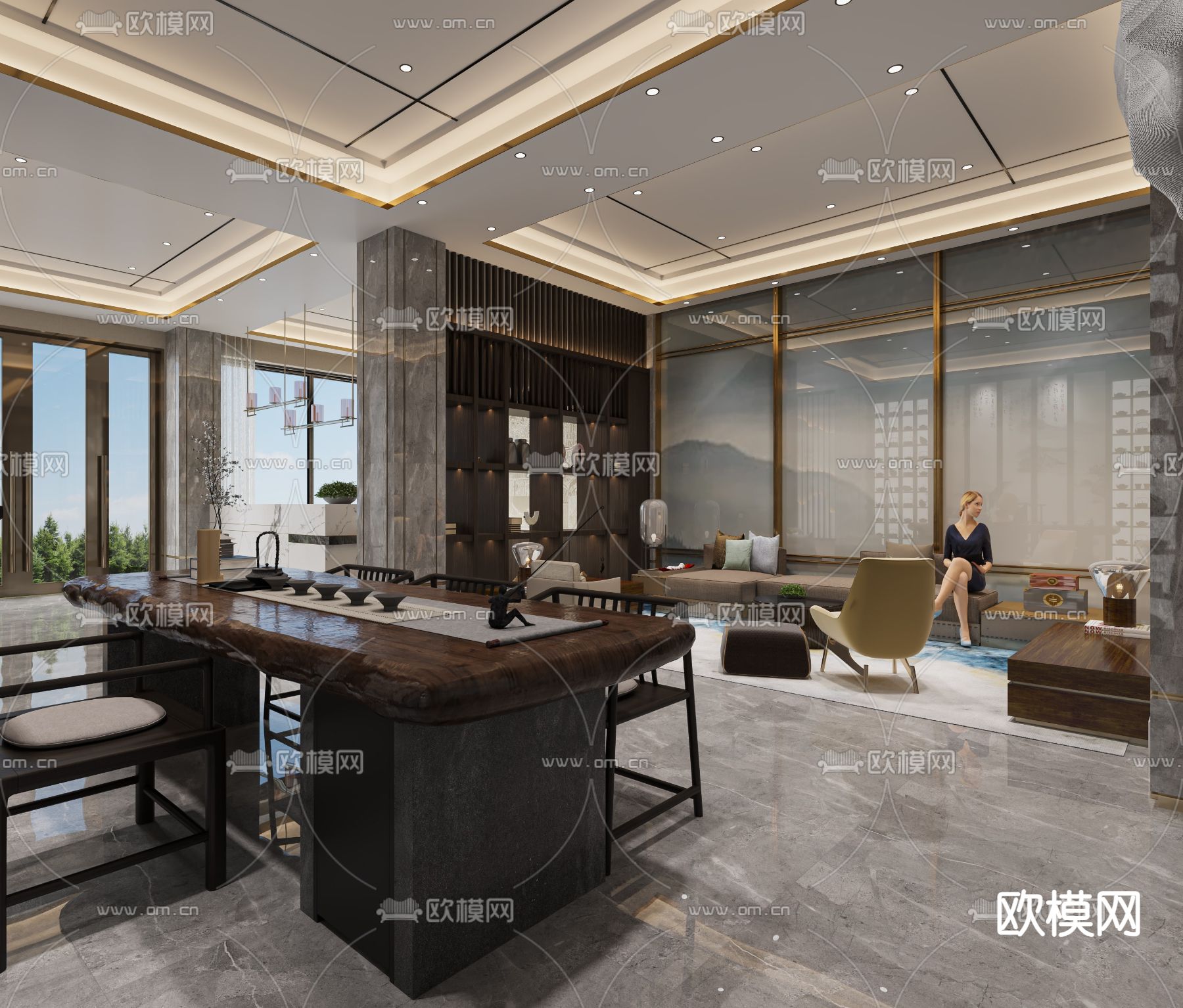 公司接待室 会客室3d模型下载（渲染图1）